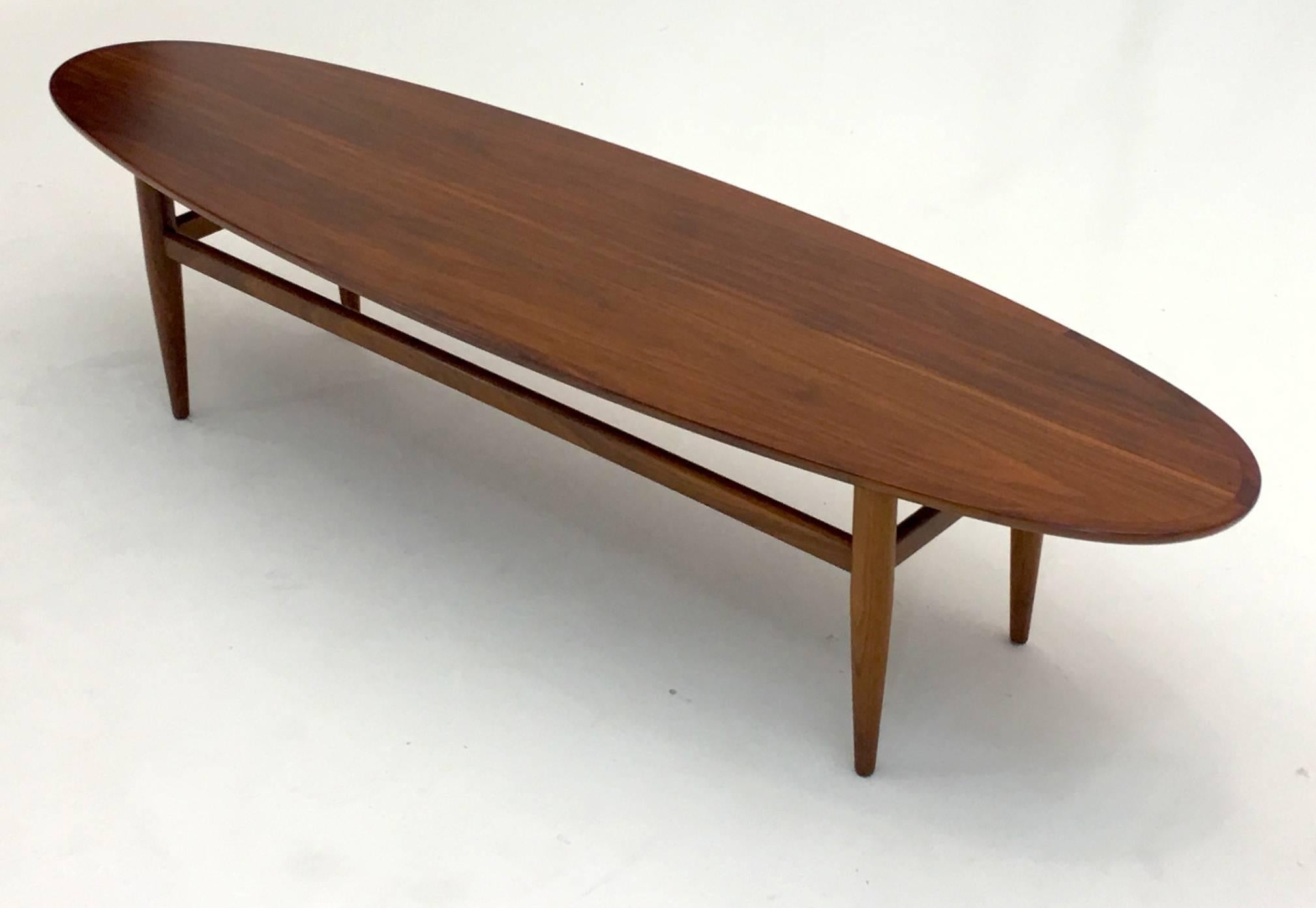 Outstanding cocktail or coffee table by Heritage Henredon in Walnut. A grade walnut used throughout as well solid edging in walnut. A Minimalist design that has never gone out of style.

Measures: 14.5" tall, 65.5" wide and 17.5"