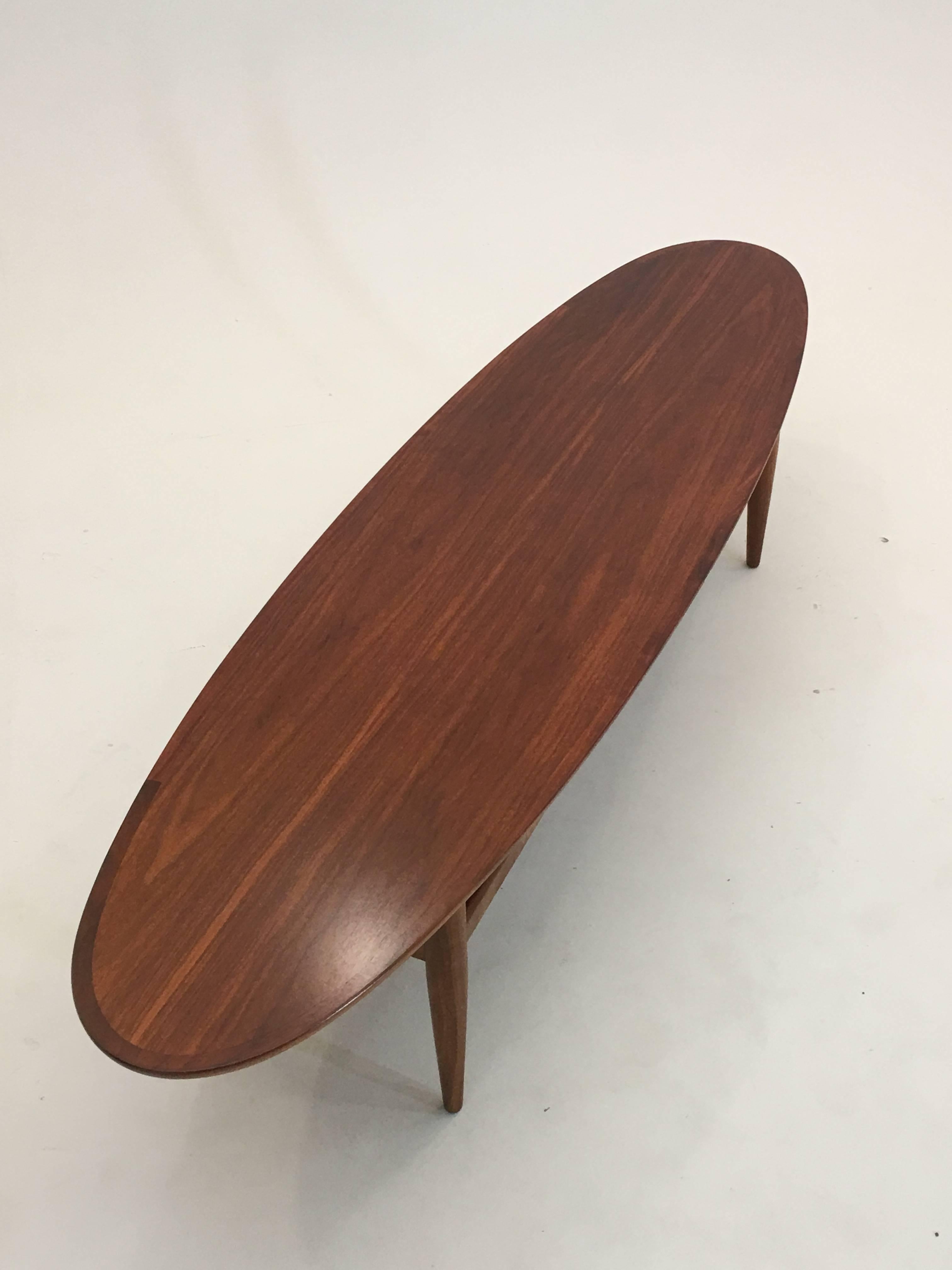 Vintage Surfboard Cocktail Table by Henredon in Walnut 1