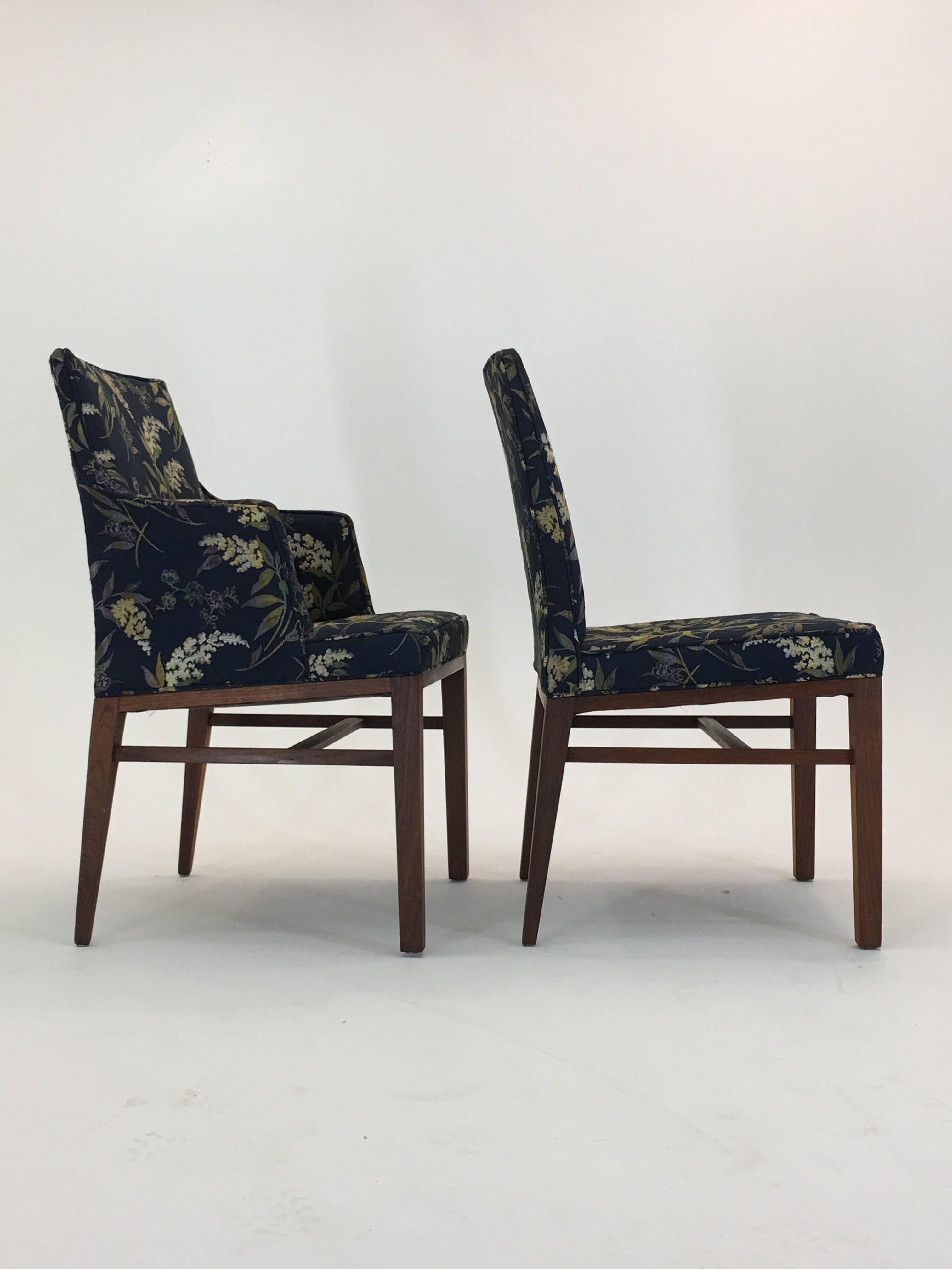 Two armchairs, model 454 and six side chairs, model 453. Each chair measures 22" wide, 23" deep and 34.5" tall, approximately 18" seat height; however the arms of the arm chairs flare a little out giving a bit more