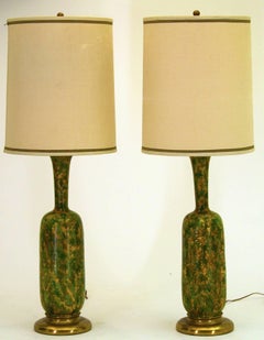 Monumental Marbro Table Lamps with Floral Sponge Styled Ceramic Urn Vessels