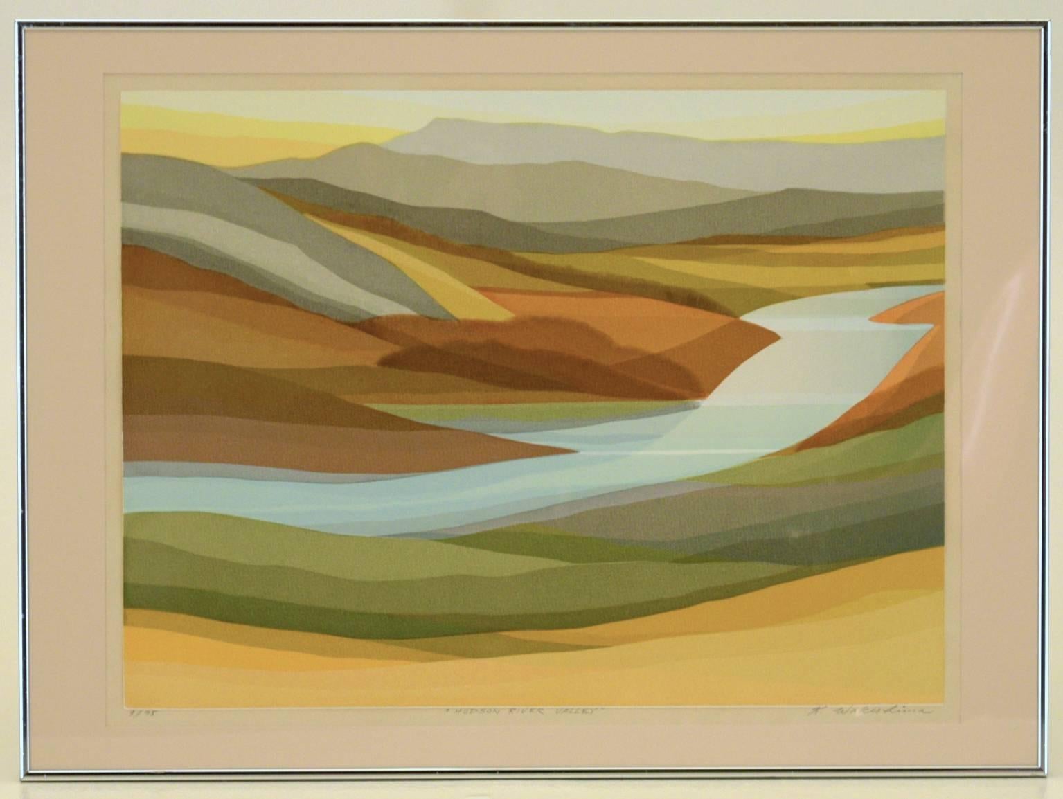 American Japanese Artist Kenuske Wakeshima. Landscape depicting The "Hudson Valley River" of New York. Depicts wonderful winter tones and hues.

Pencil signed Kensuke Wakeshima (Japanese, B. 1937) lower right. Original art.

Known for