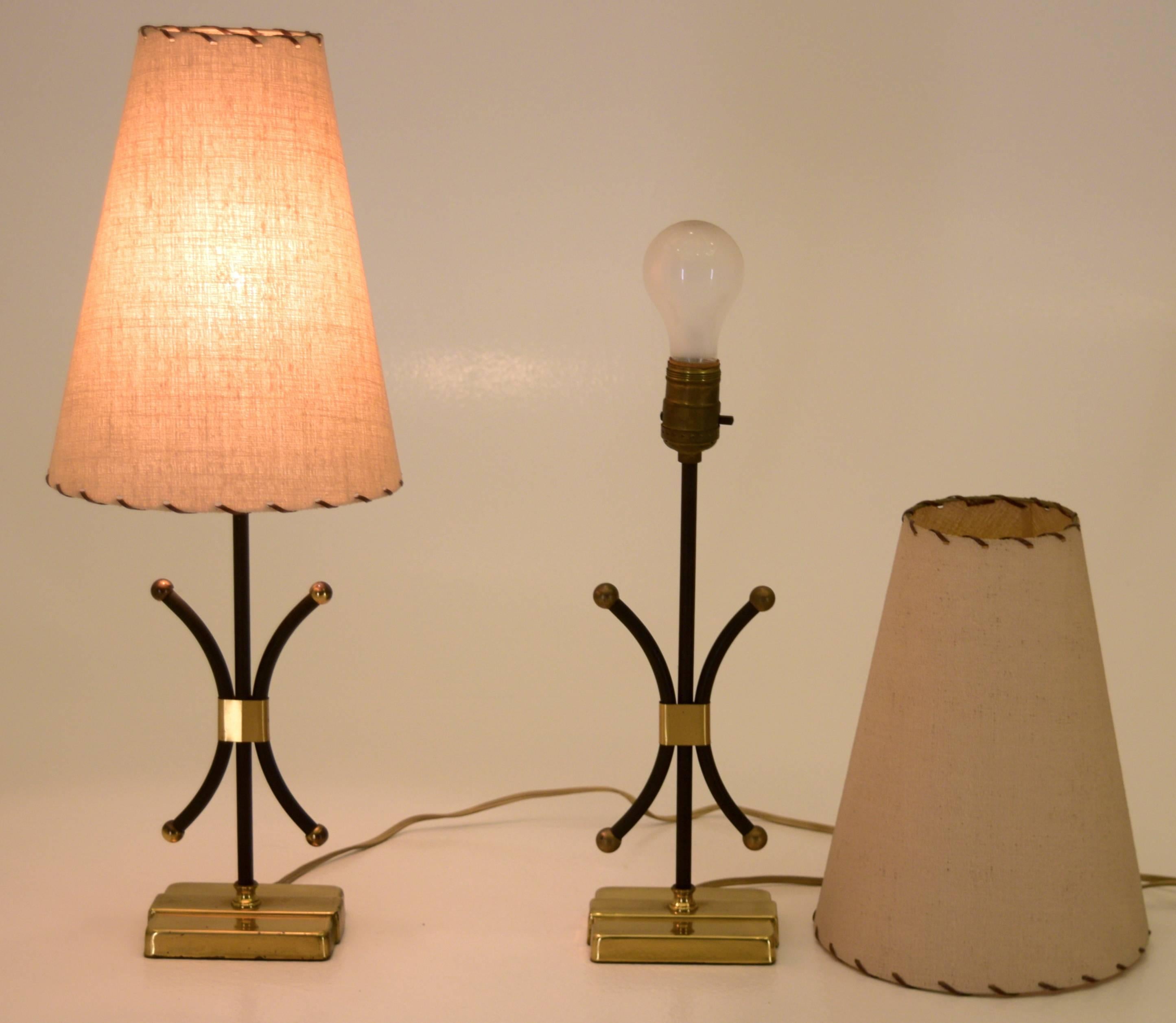 Brass French Pair of Diminutive Table Lamps