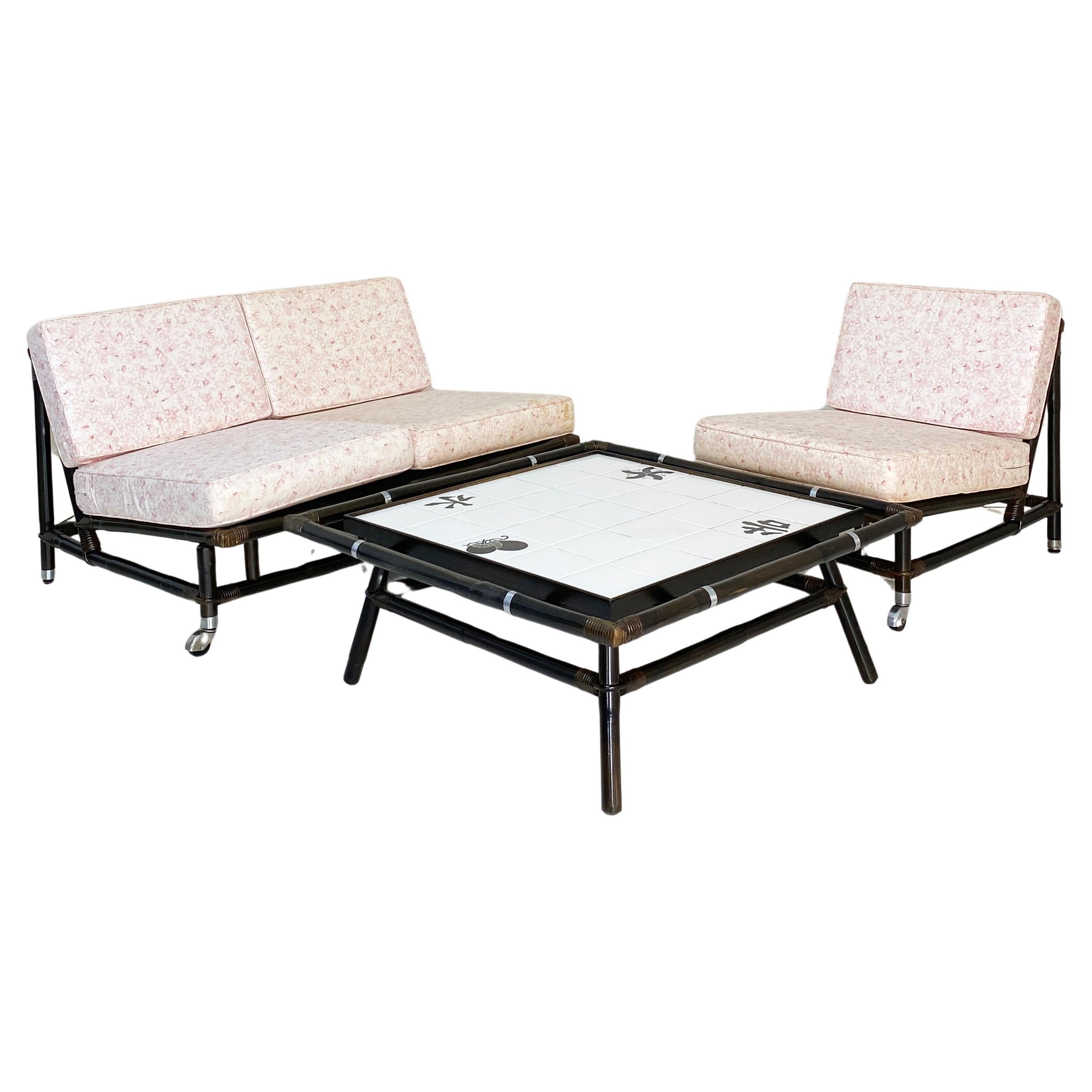 3 piece John Wisner for Ficks Reed Far Horizons Collection Bamboo Rattan Suite For Sale