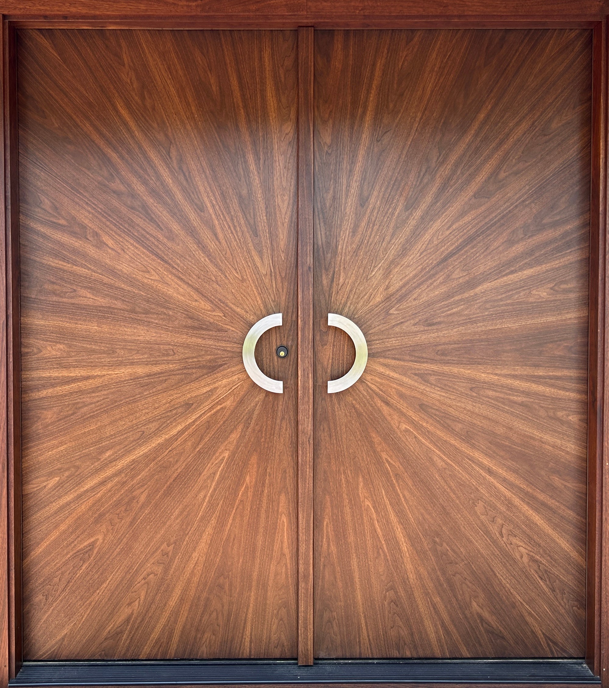 Walnut Double Entry Door Radial Sunburst