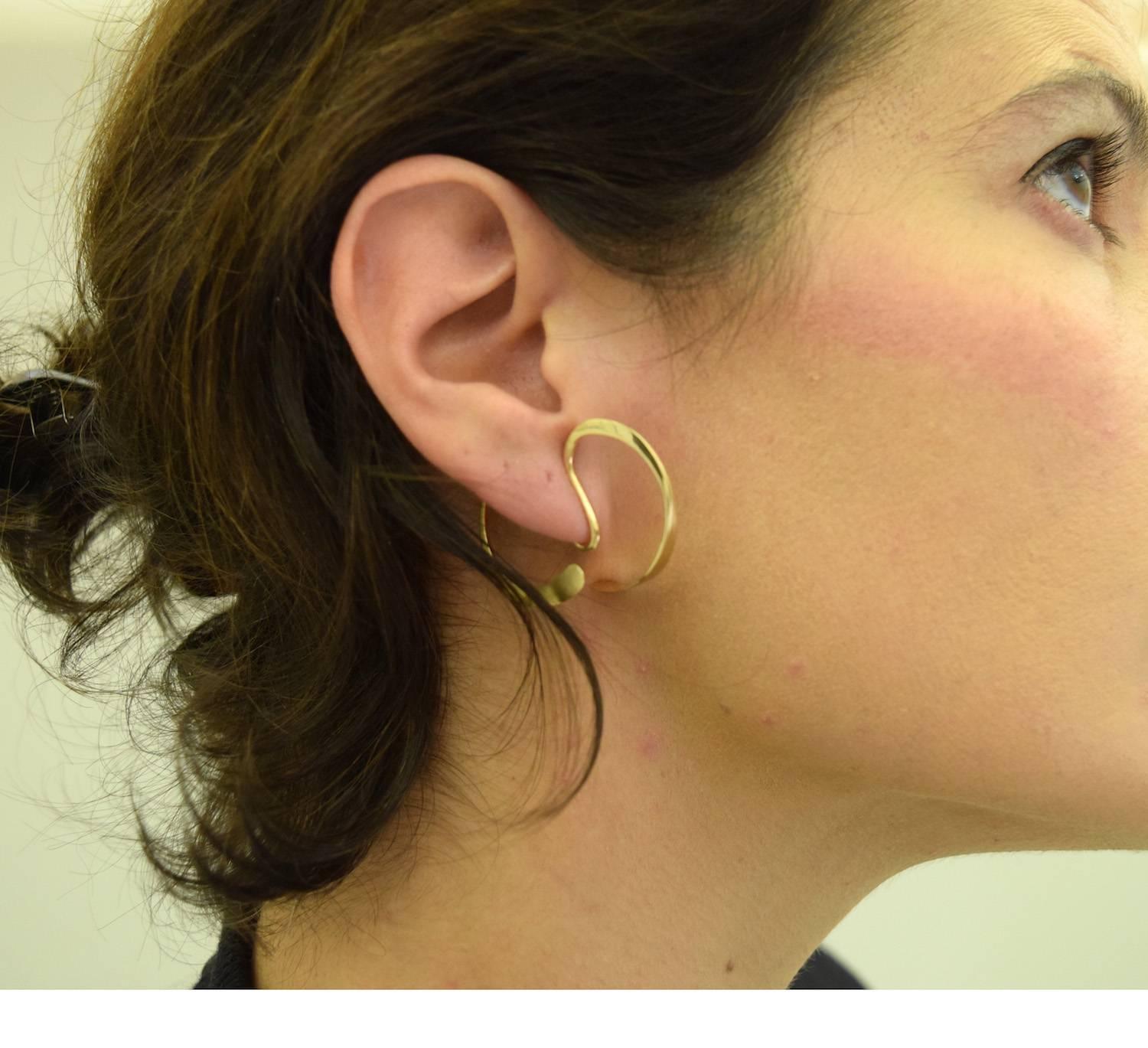 American Irene Brynner Modernist Non-Pierced Gold Abstract Earrings