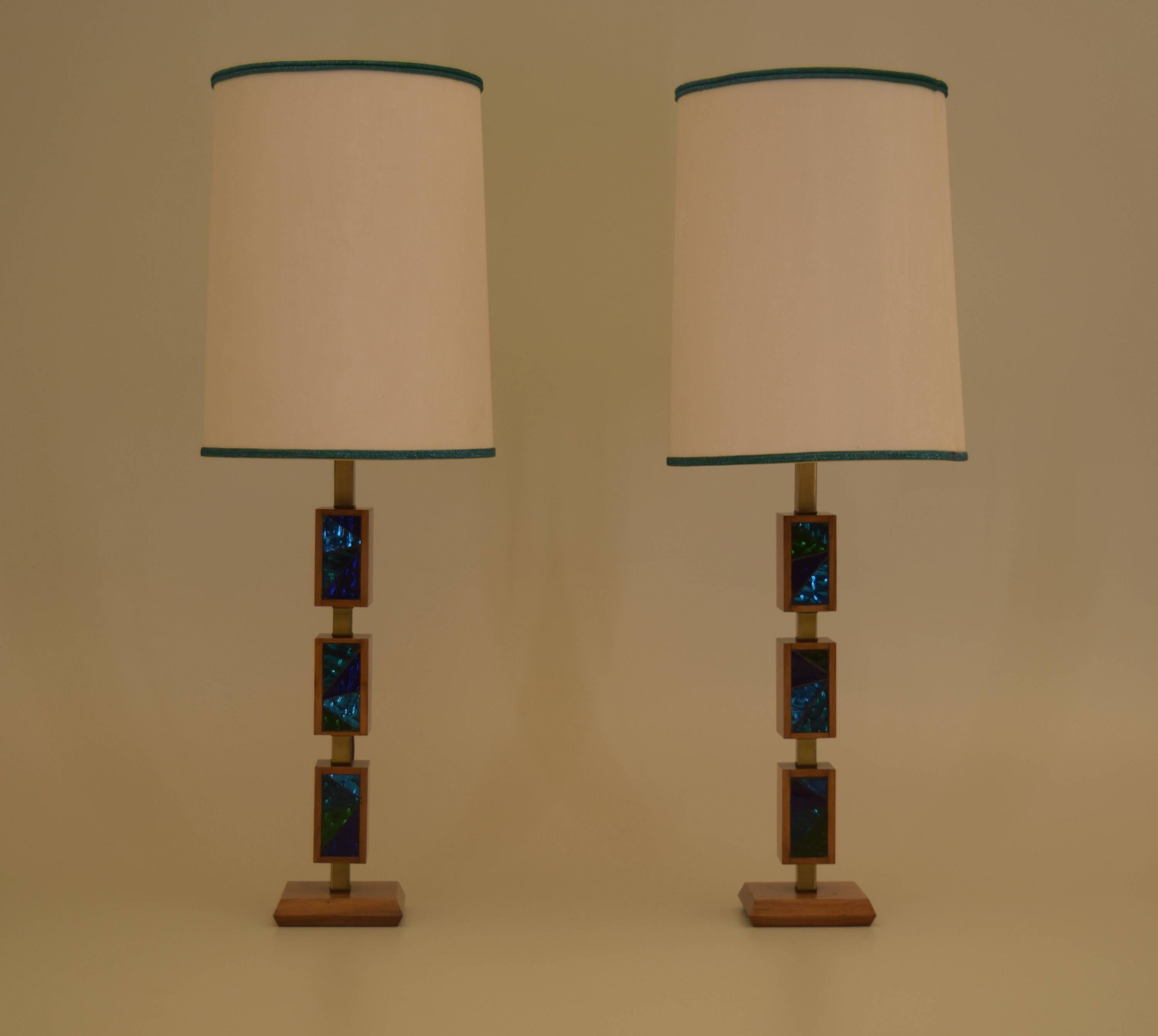 20th Century Vintage Cubist Mosaic Glass Positionable Table Lamp, Pair by Georges Briard