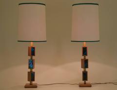 Vintage Cubist Mosaic Glass Positionable Table Lamp, Pair by Georges Briard