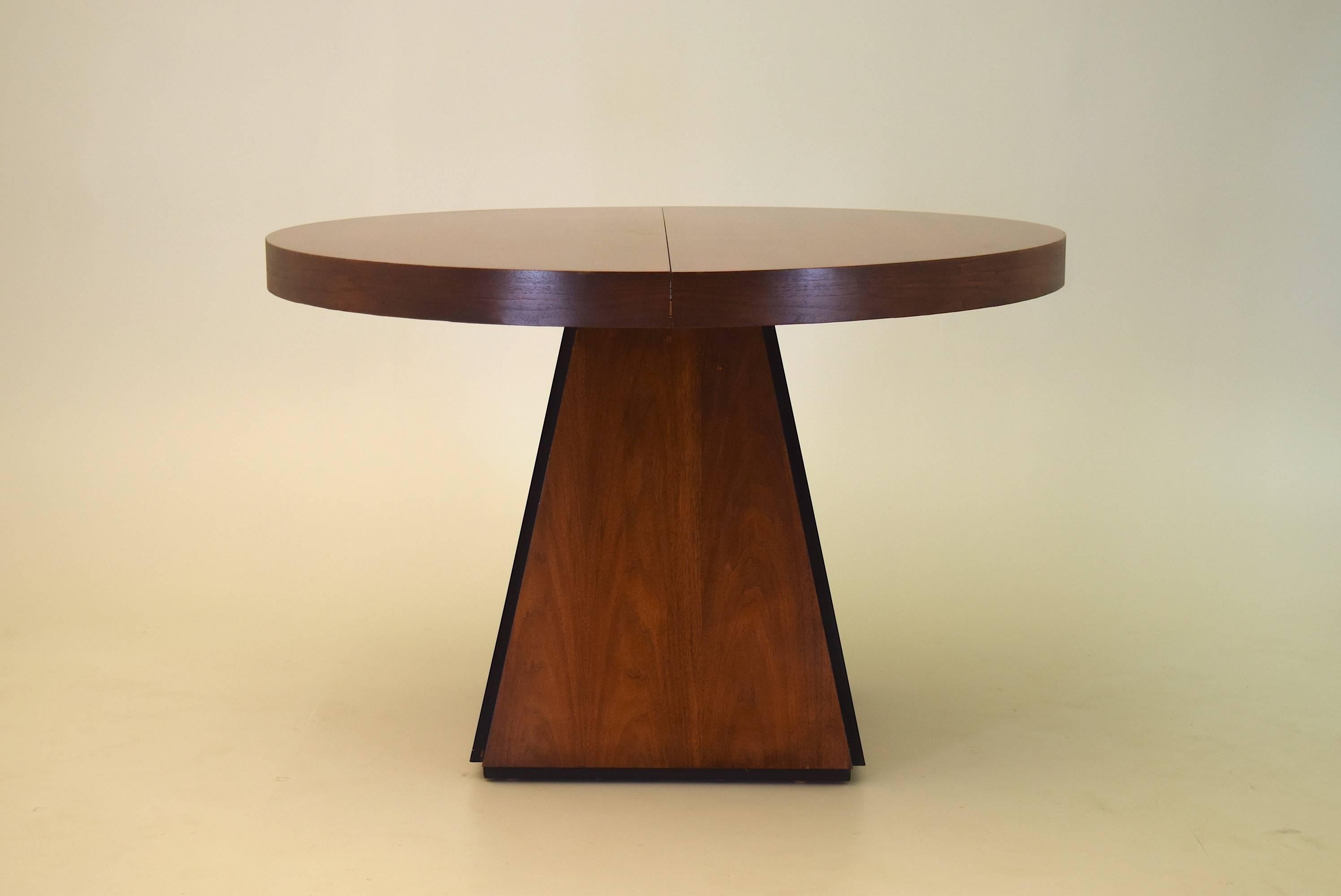 Pierre Cardin Round Obelisk Dining Table in Walnut with Extension Leaf 1