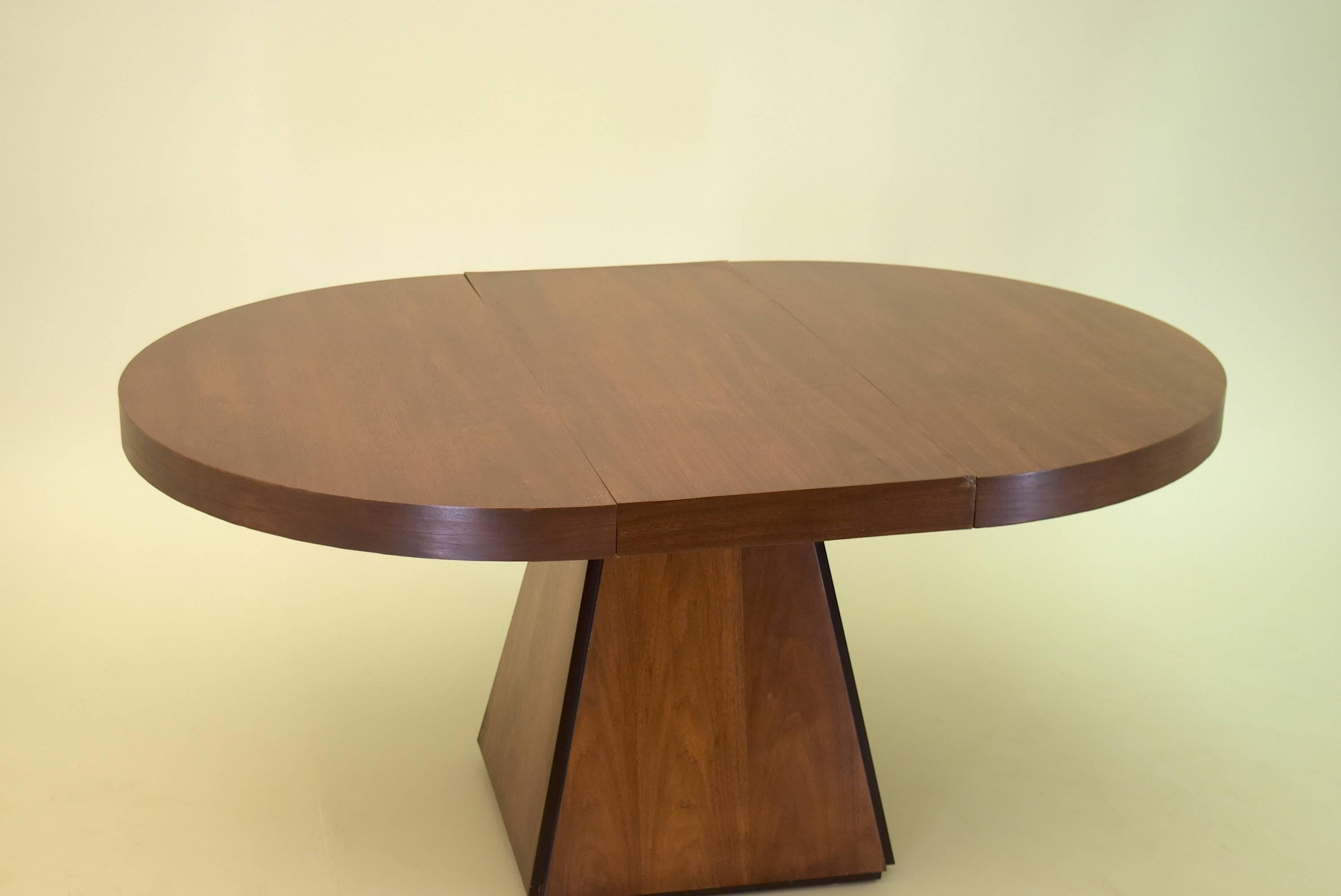 Other Pierre Cardin Round Obelisk Dining Table in Walnut with Extension Leaf