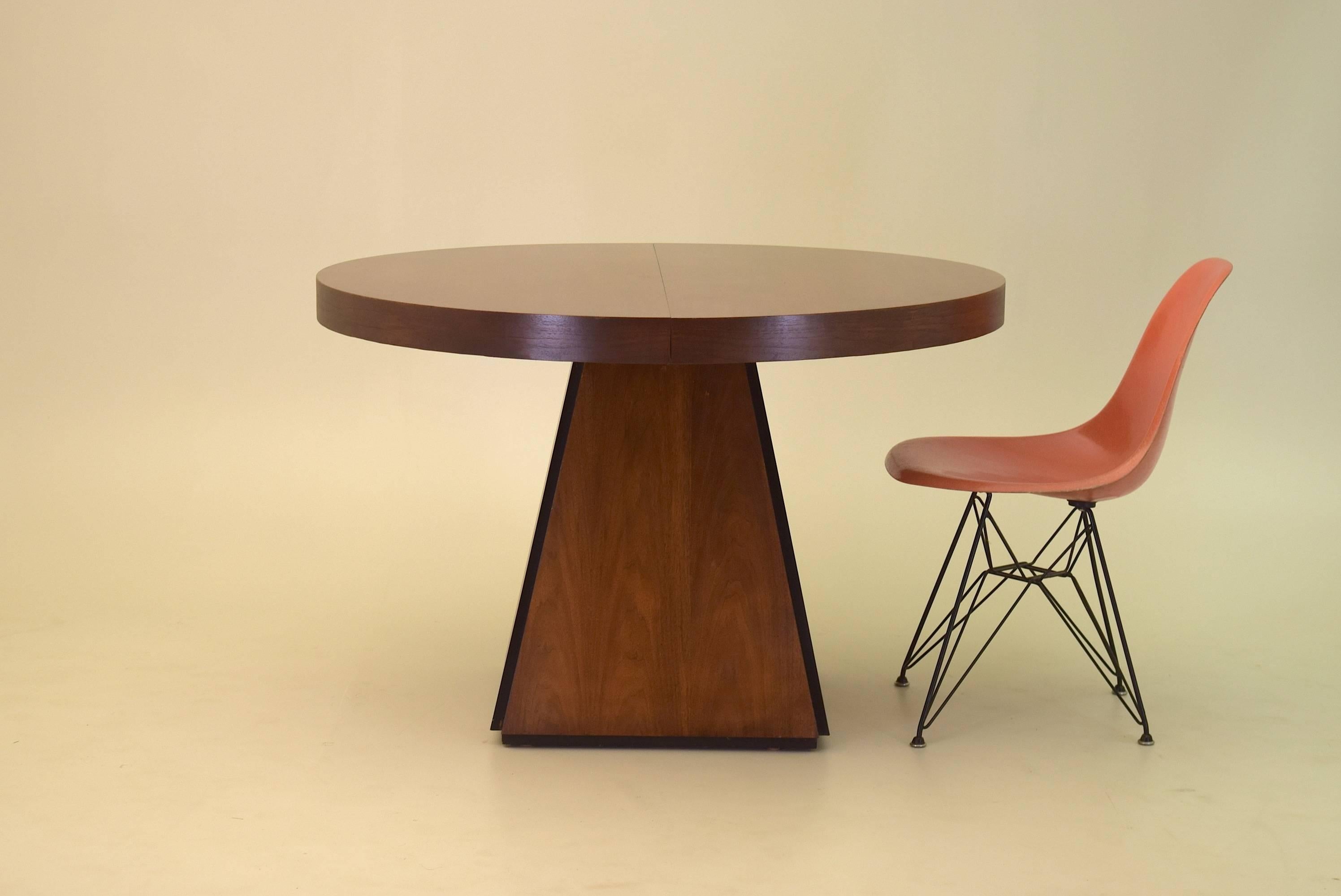 Mid-Century Modern Pierre Cardin Round Obelisk Dining Table in Walnut with Extension Leaf