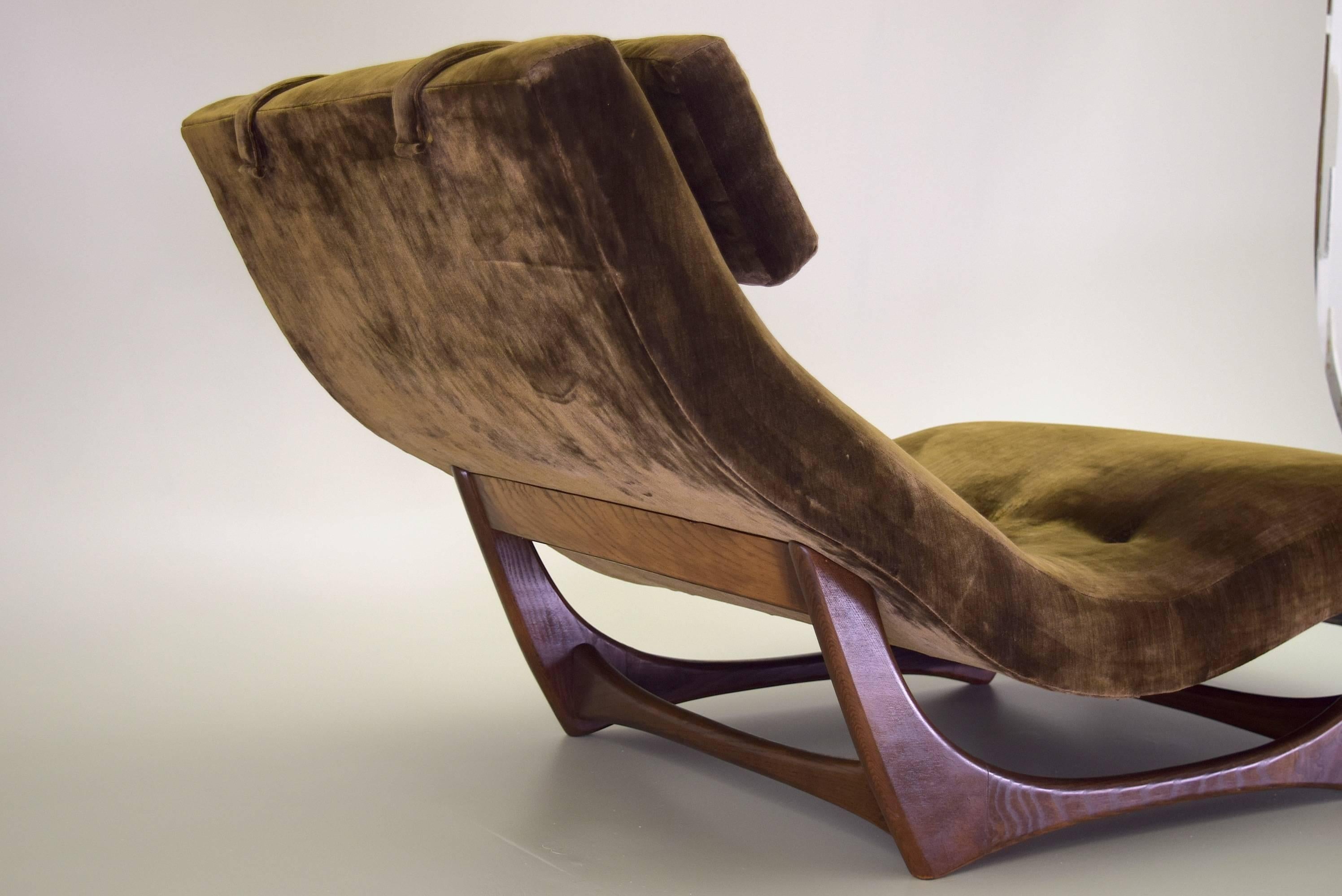 American Adrian Pearsall Wave Chaise Longue Chair with Walnut Sculptured Base