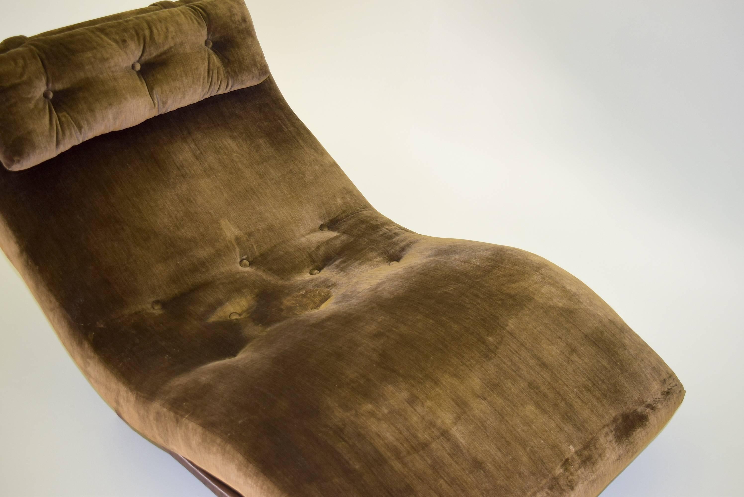 Carved Adrian Pearsall Wave Chaise Longue Chair with Walnut Sculptured Base