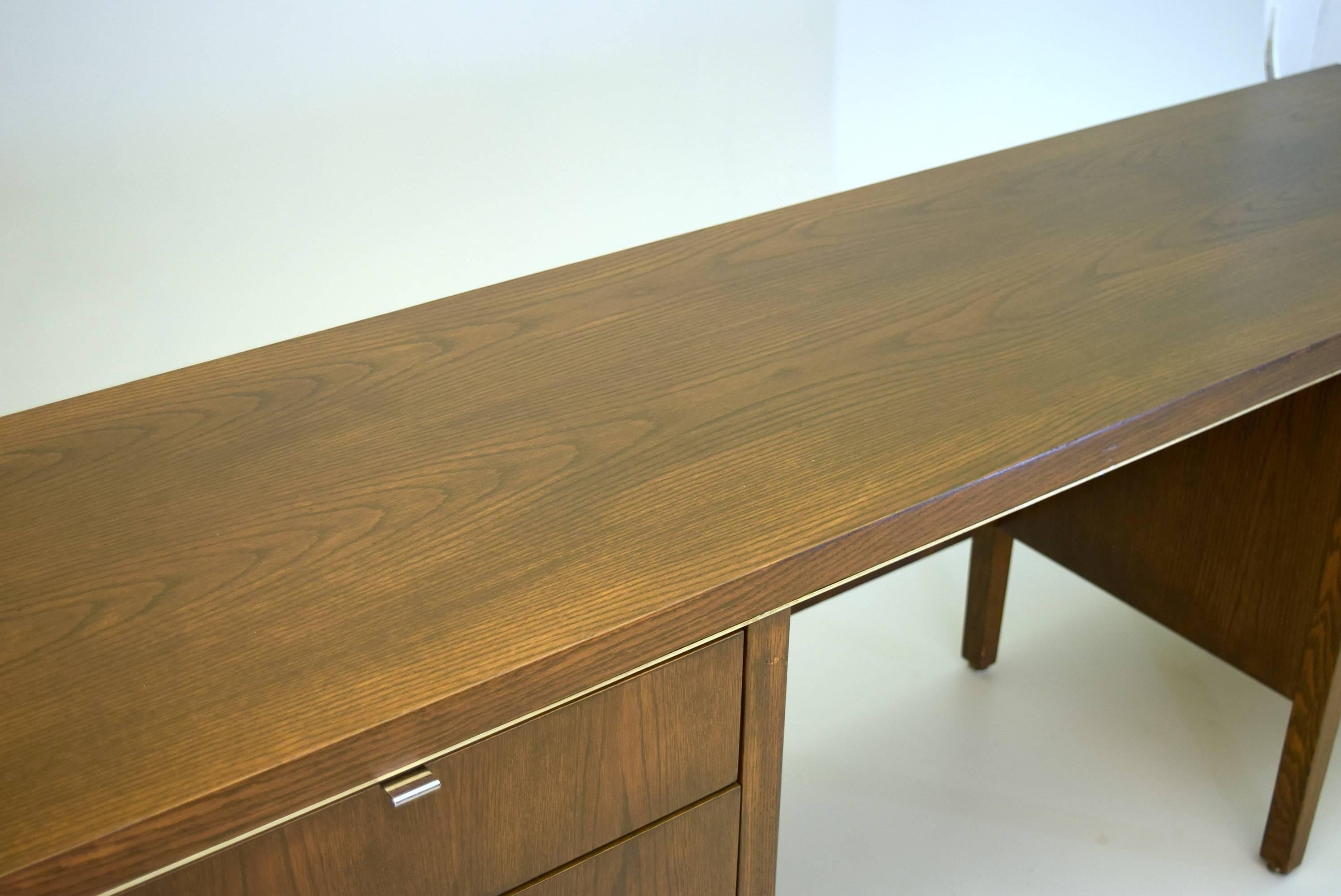 Mid-Century Modern Custom Oak Desk with Double Pedestal Feature for Ashland Oil