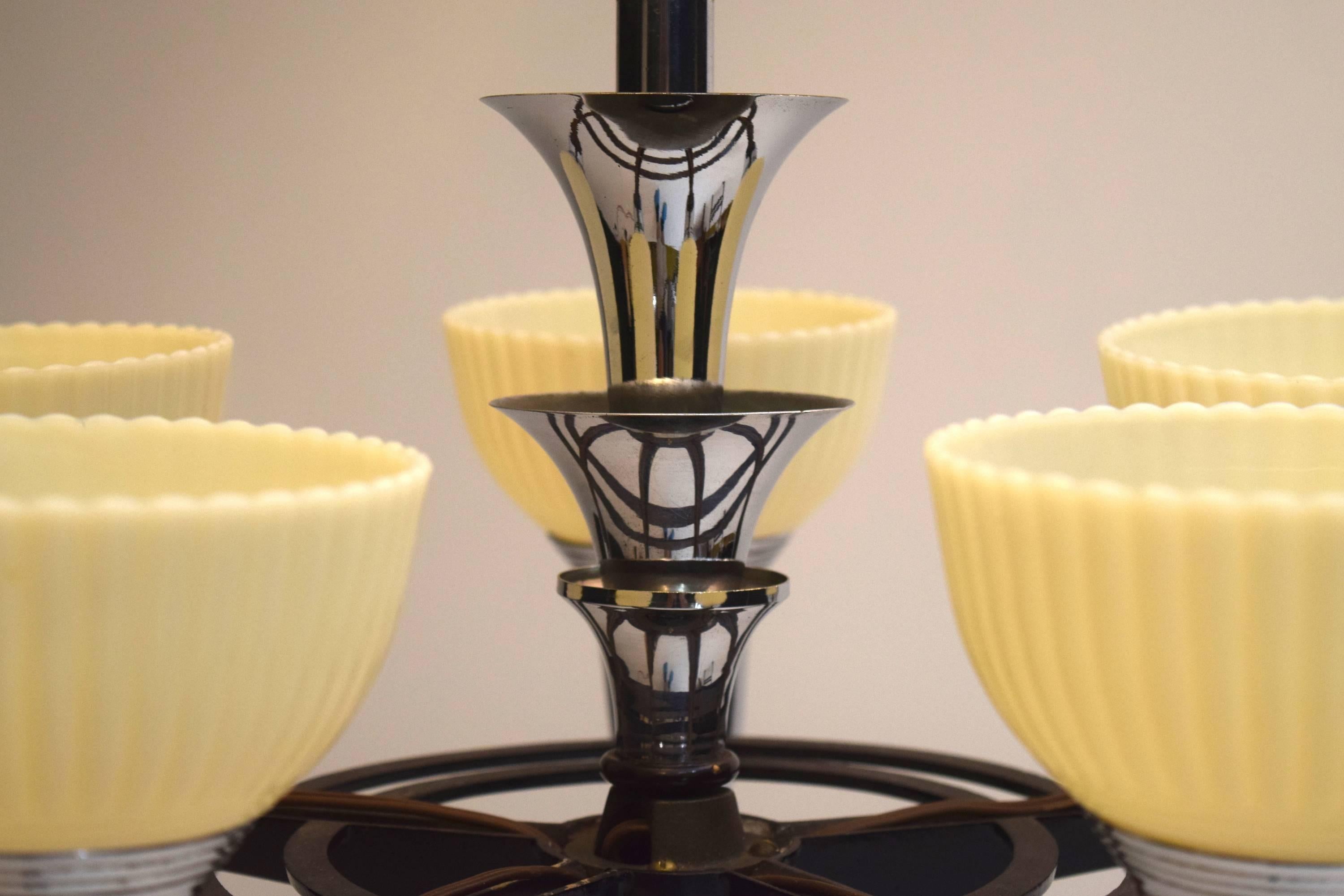 Streamline Machine Age Lightolier Chandelier Starburst, circa 1920s Signed 1