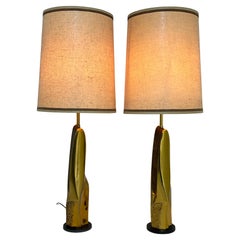 Pair Gold Table Brutalist Lamps by Laurel