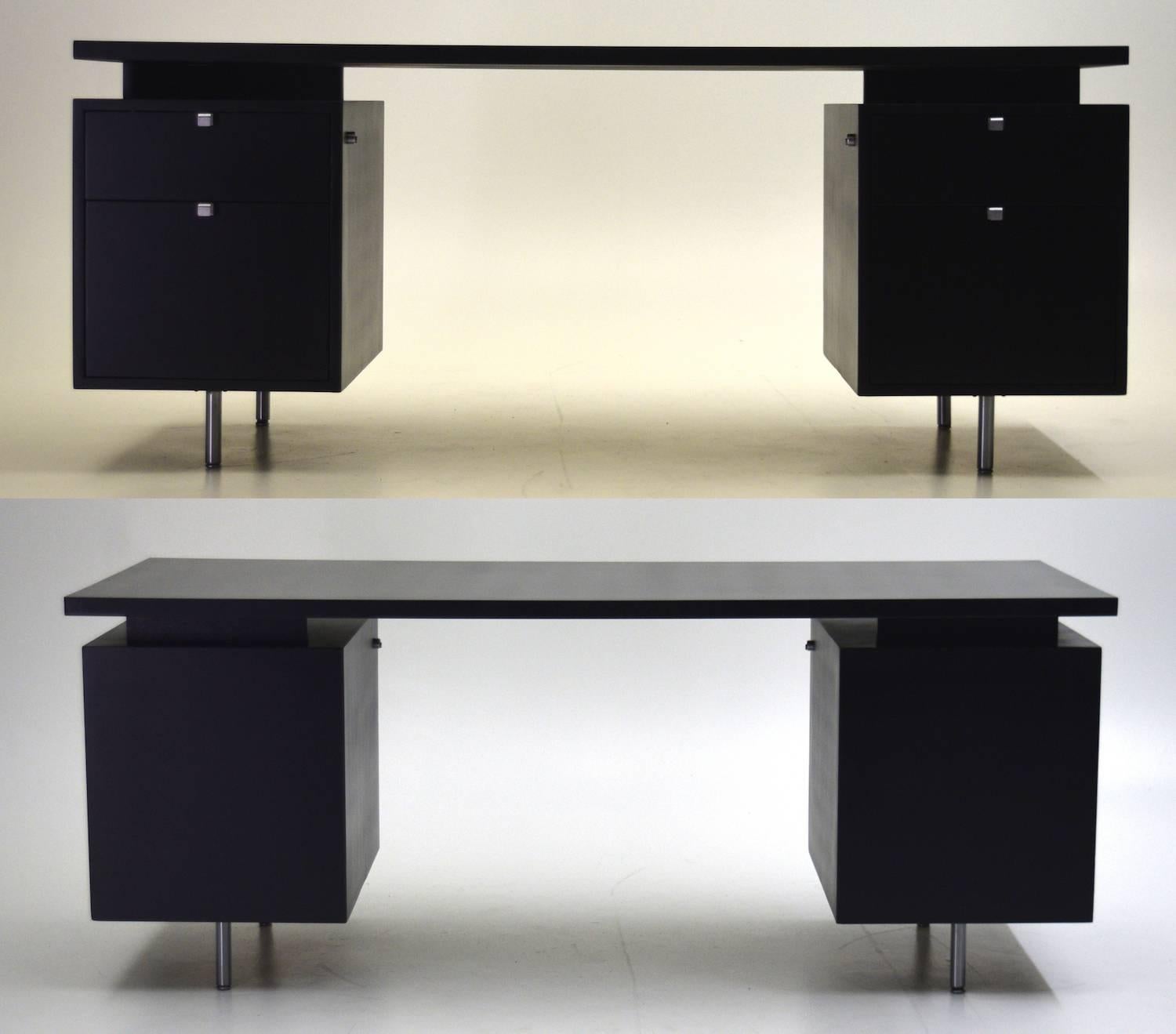 American George Nelson for Herman Miller Executive Double Pedestal Desk in Black Lacquer