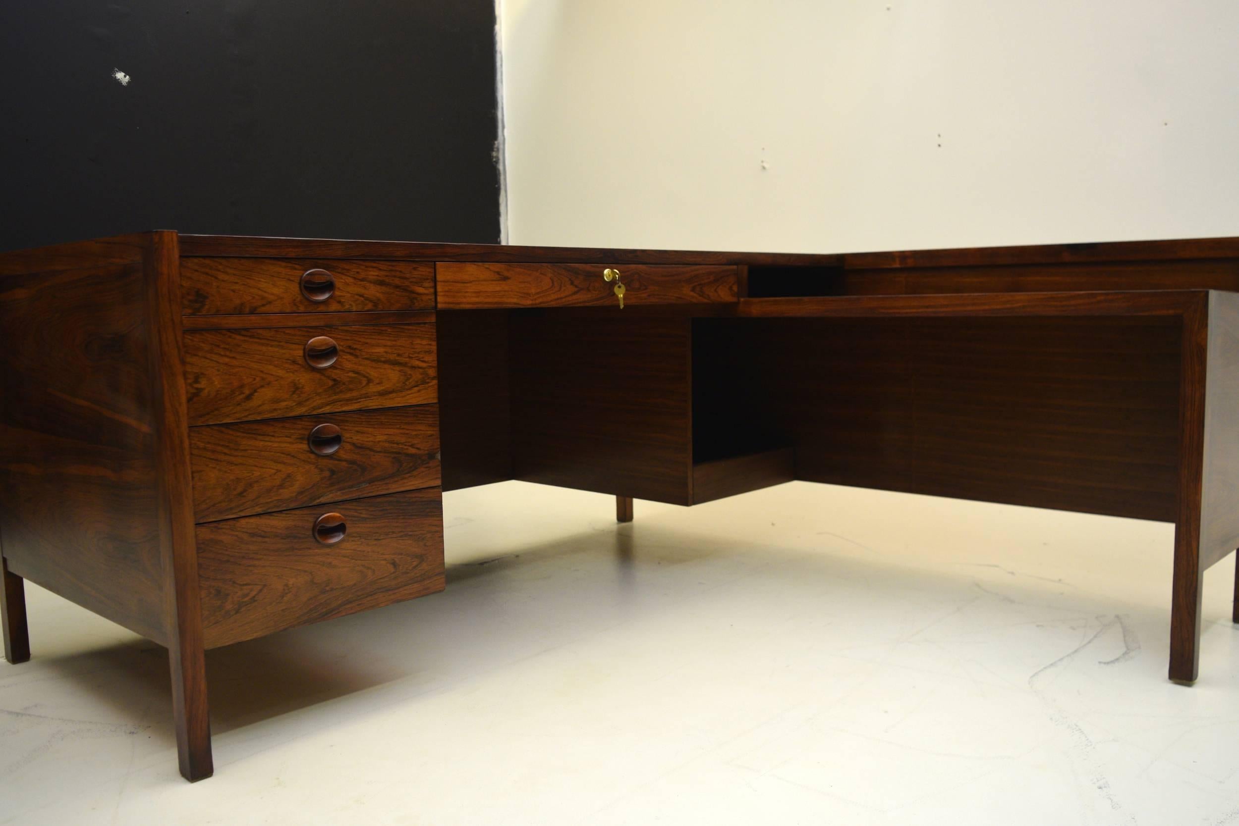 American Bold All-Palisander Executive Desk and Return by Edward Wormley for Dunbar