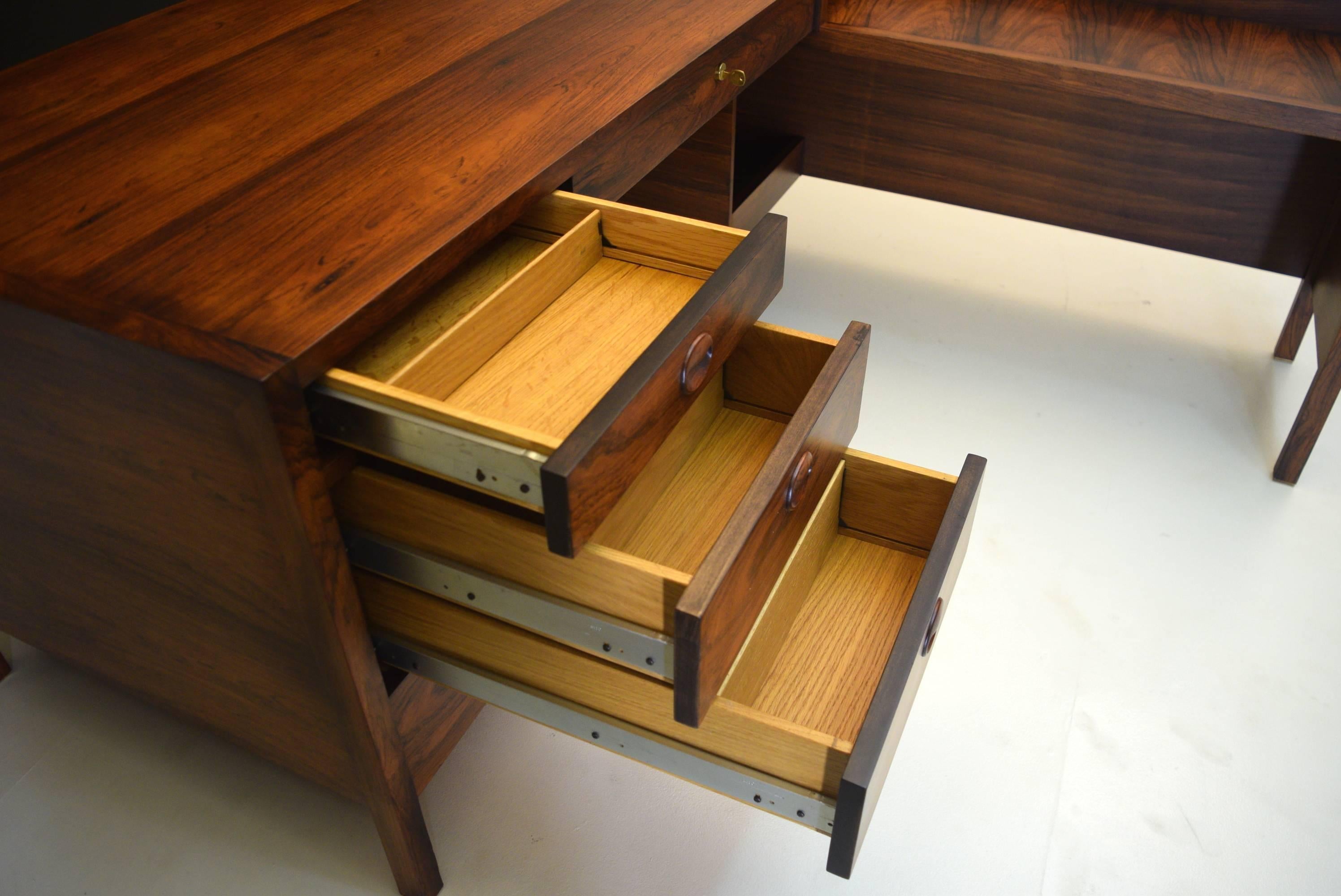 American Bold Rosewood Executive Desk and Return by Edward Wormley for Dunbar
