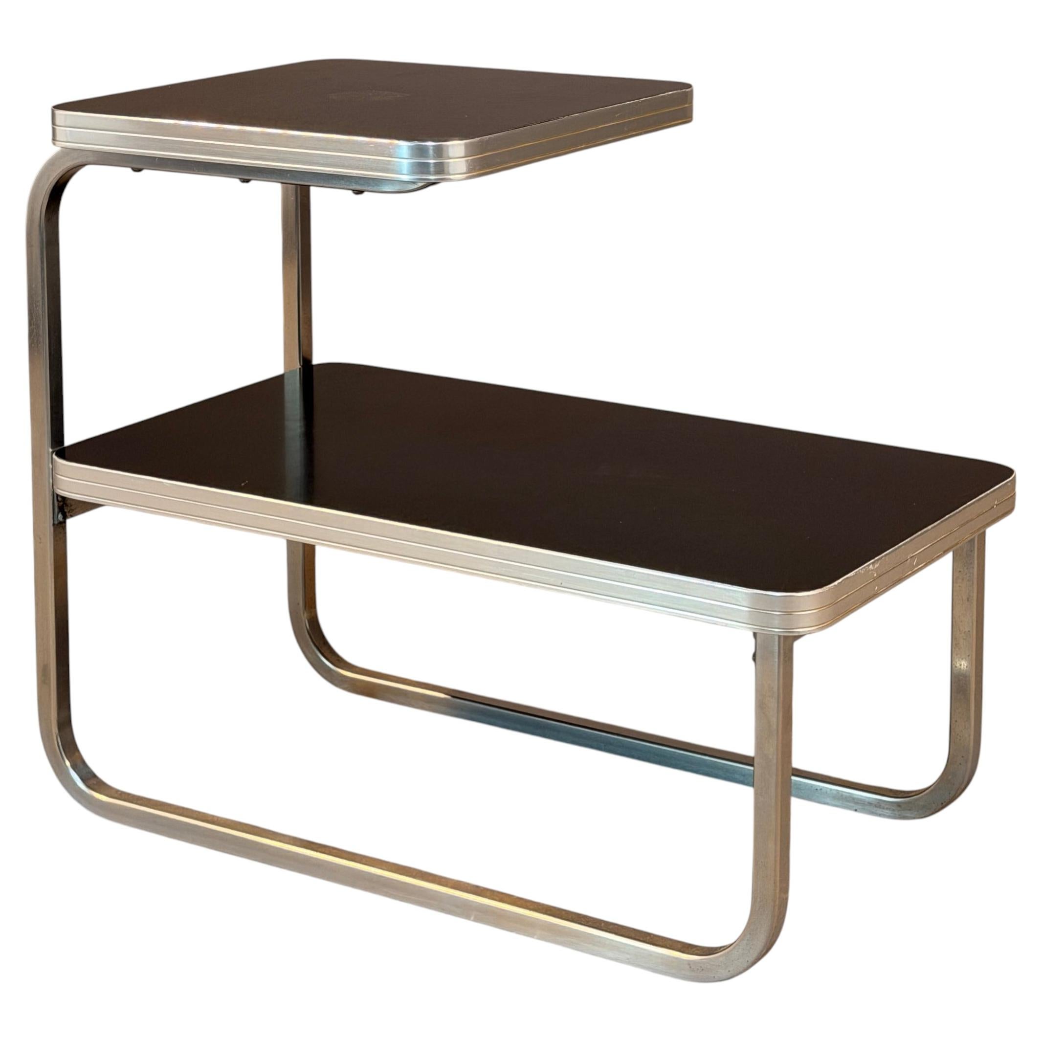 Art Deco End Table two tier in black and chrome by Royal Metal Manufacturing