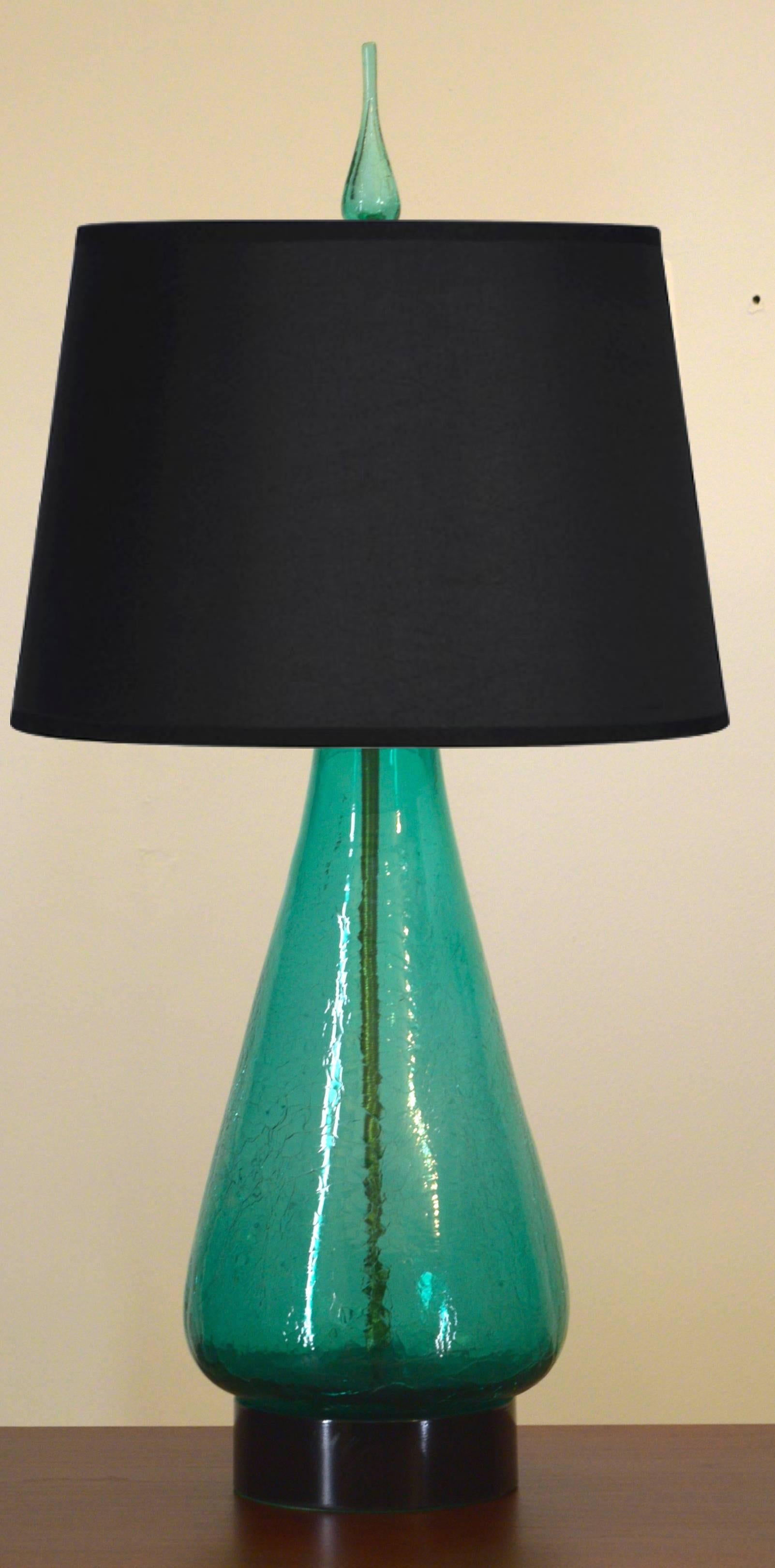 Glass Pair of Original 1960s Blenko Lamps in Sea Green