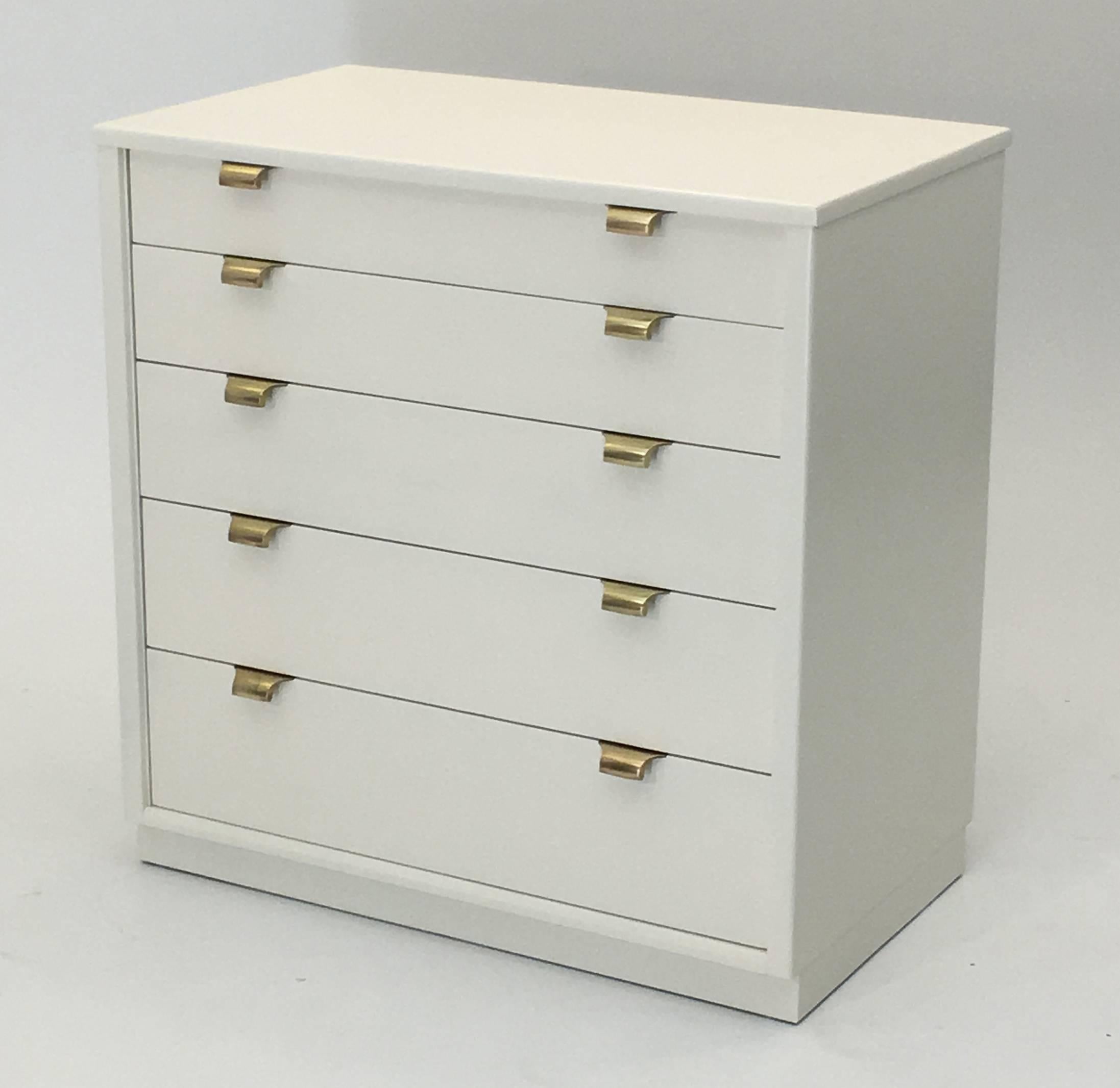 American Off-White Linen Lacquered Chest by Edward Wormley