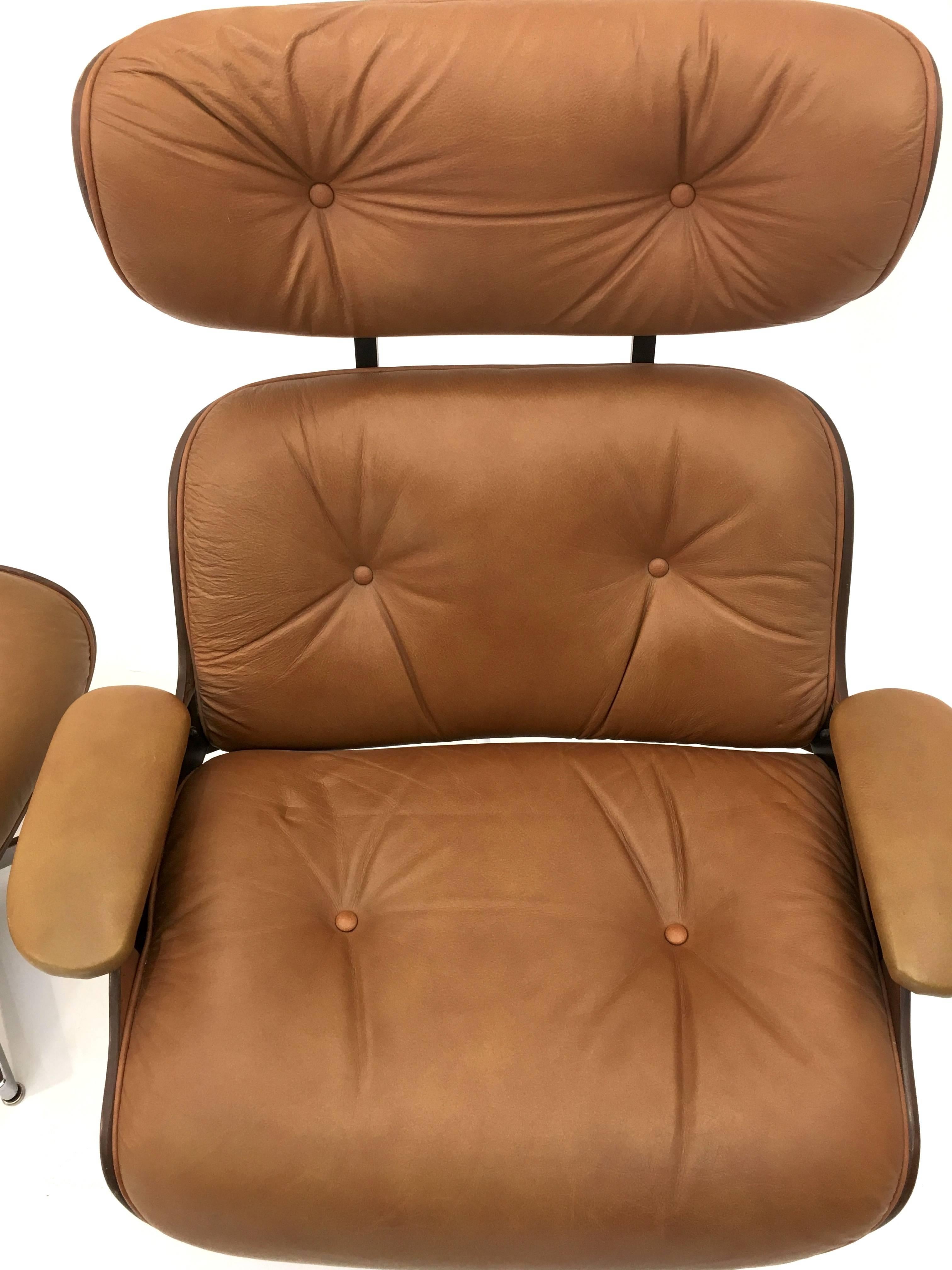 American Reclining Leather Lounge Chair and Ottoman by George Mulhauser