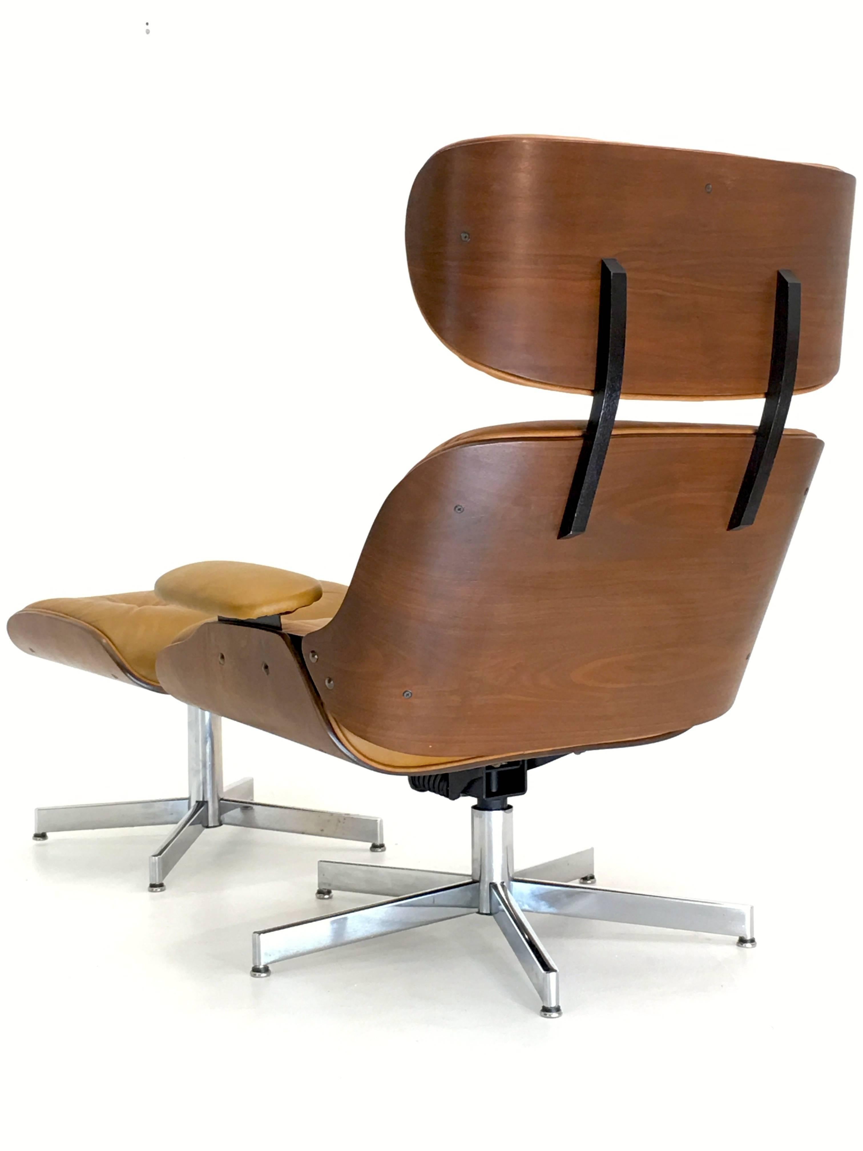 Mid-Century Modern Reclining Leather Lounge Chair and Ottoman by George Mulhauser