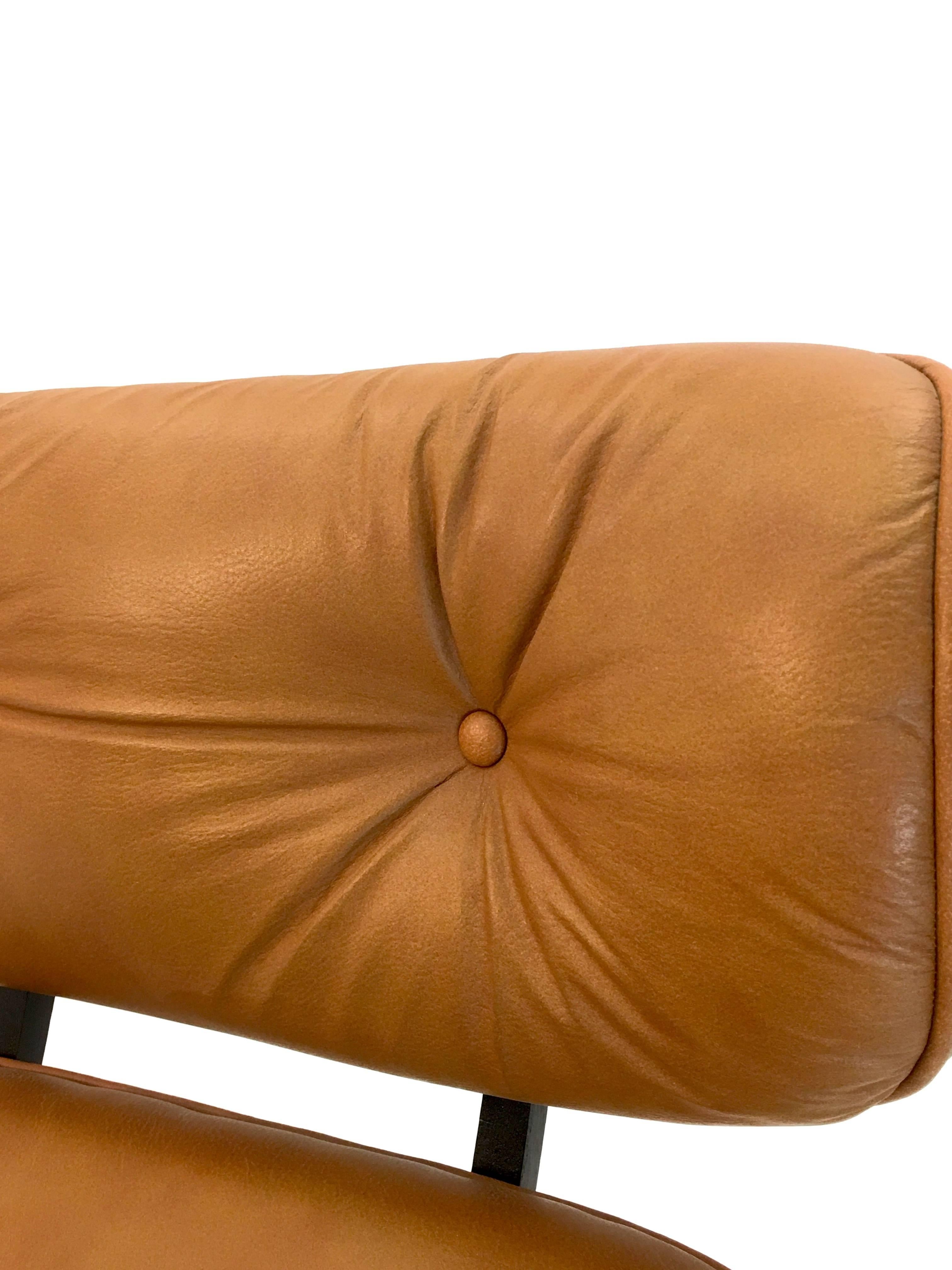 20th Century Reclining Leather Lounge Chair and Ottoman by George Mulhauser