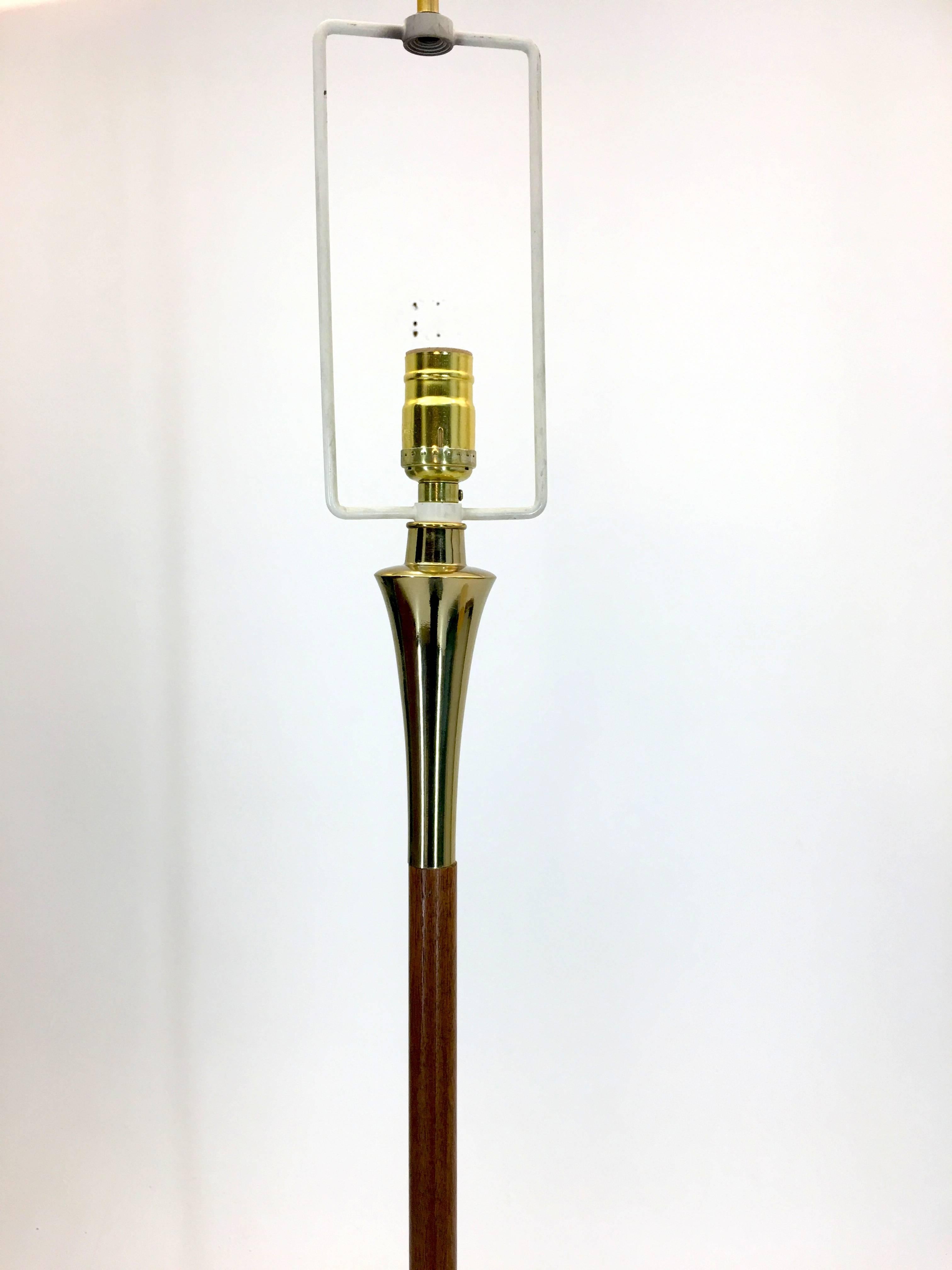 American Walnut and Brass Floor Lamp with Floating Table by Laurel Lamp Company