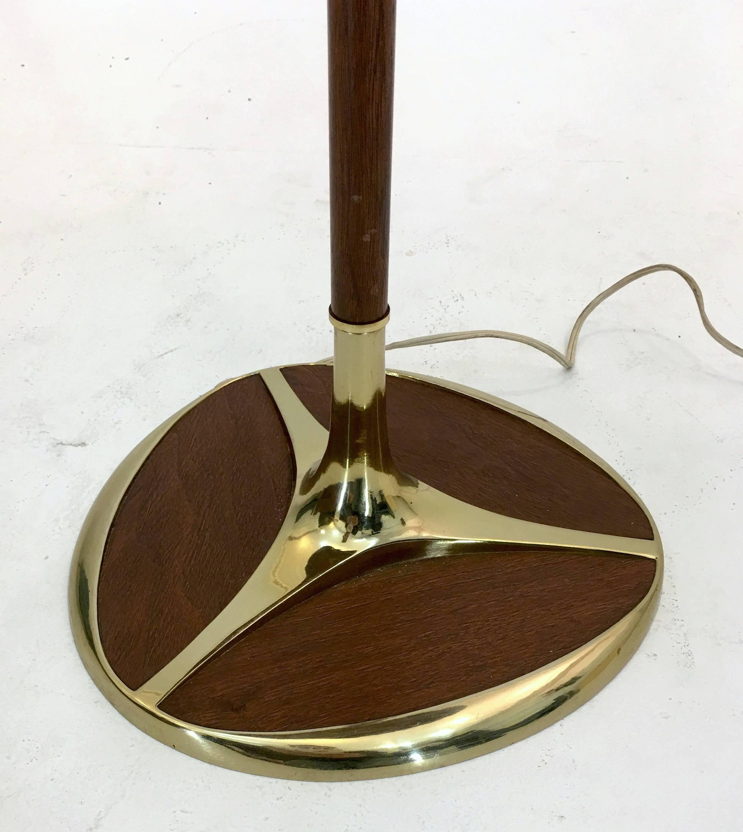 Mid-Century Modern Walnut and Brass Floor Lamp with Floating Table by Laurel Lamp Company
