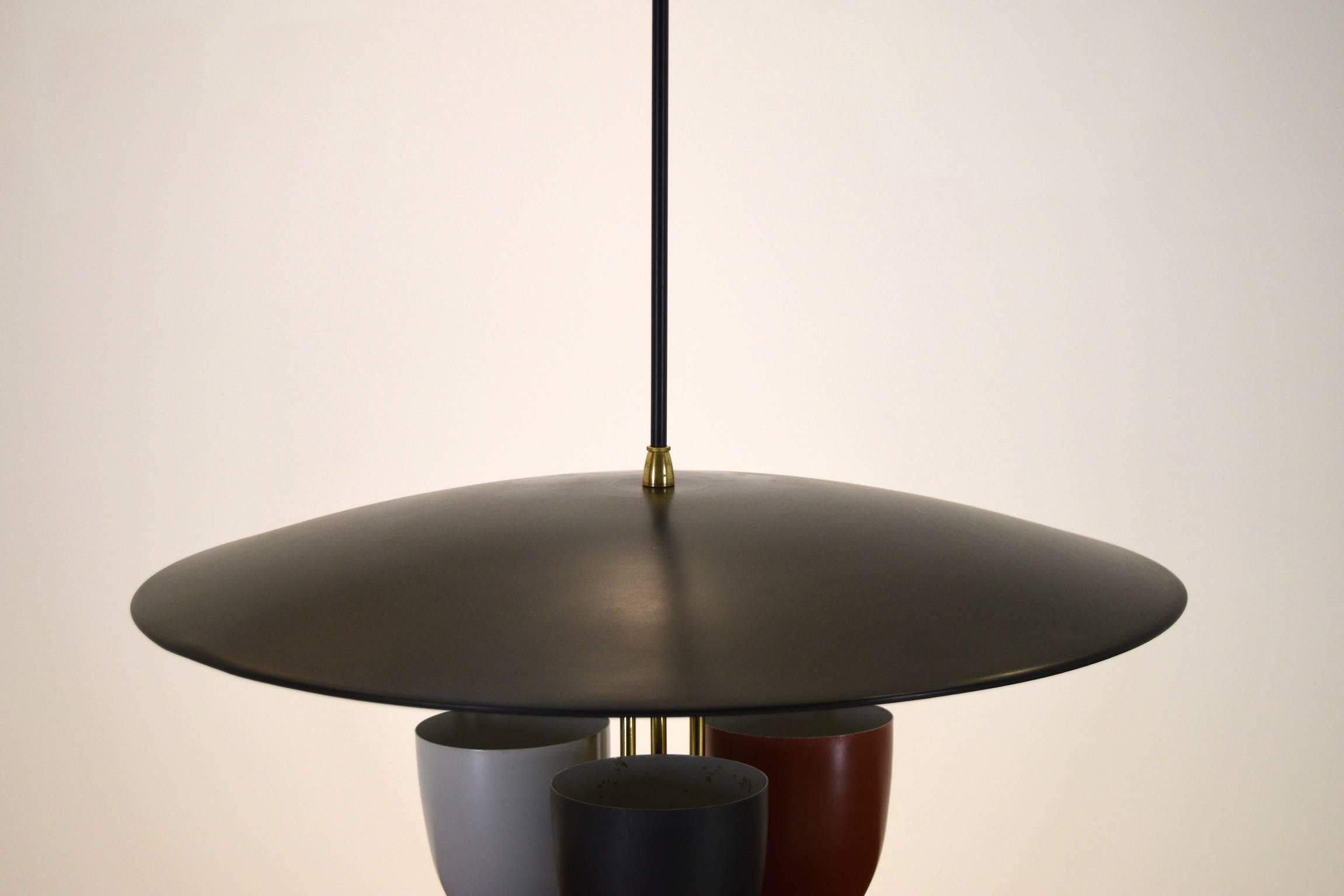 Large Original 1953 Pendant Chandelier by Moe Lighting with 3 arms for dining 4