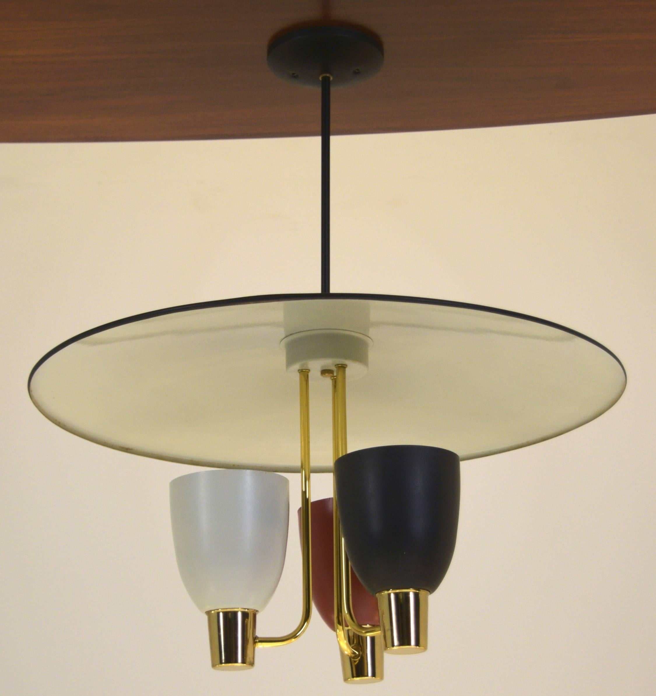 Brass Large Original 1953 Pendant Chandelier by Moe Lighting with 3 arms for dining 