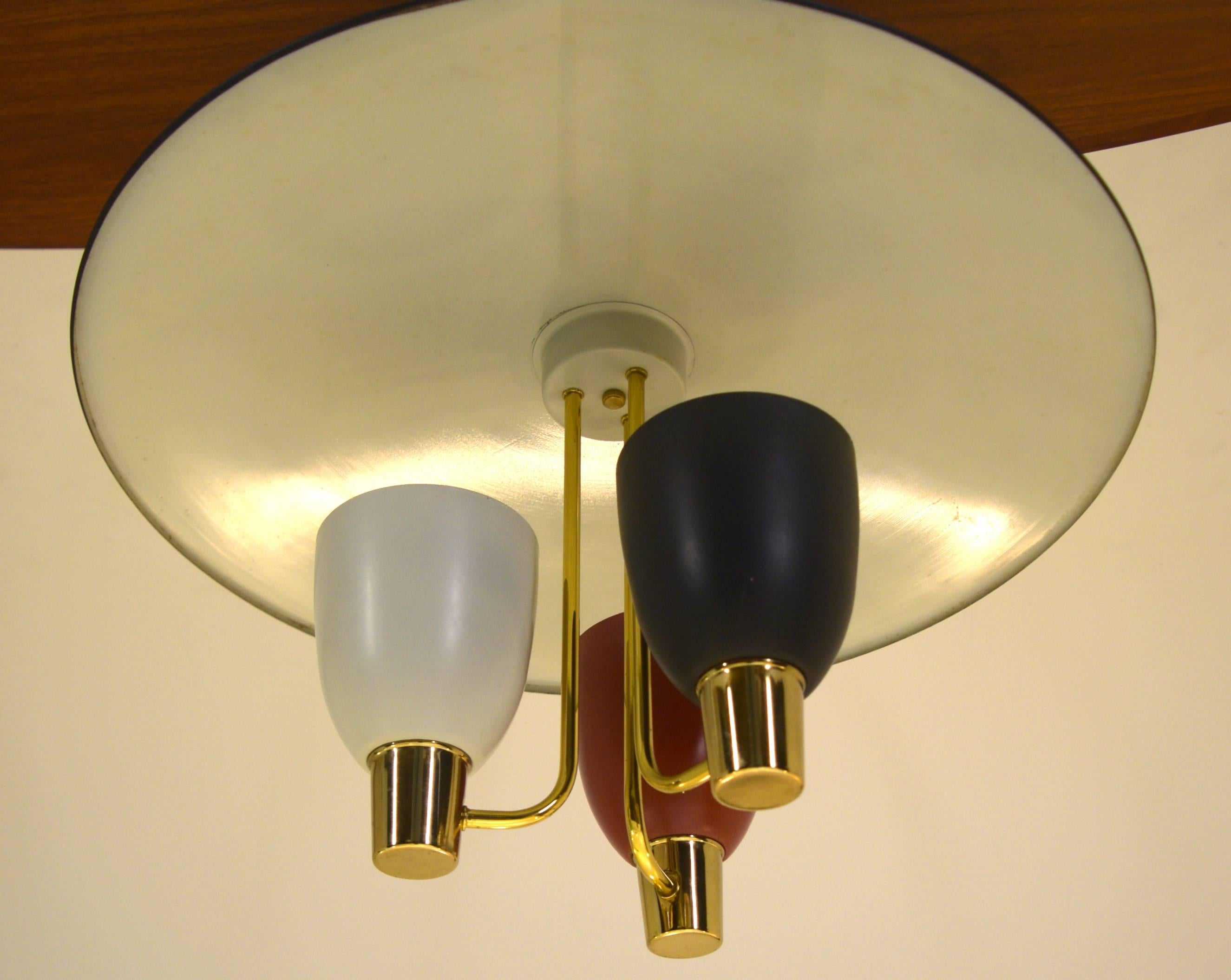 Large Original 1953 Pendant Chandelier by Moe Lighting with 3 arms for dining 1