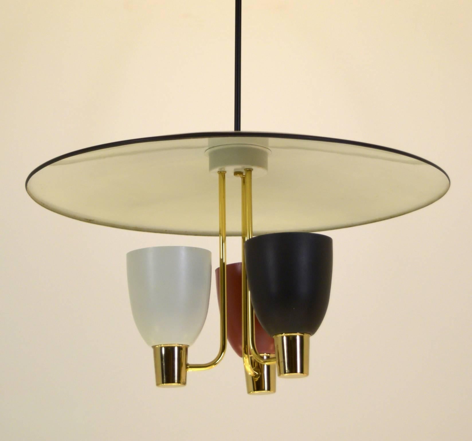 Large Original 1953 Pendant Chandelier by Moe Lighting with 3 arms for dining  3