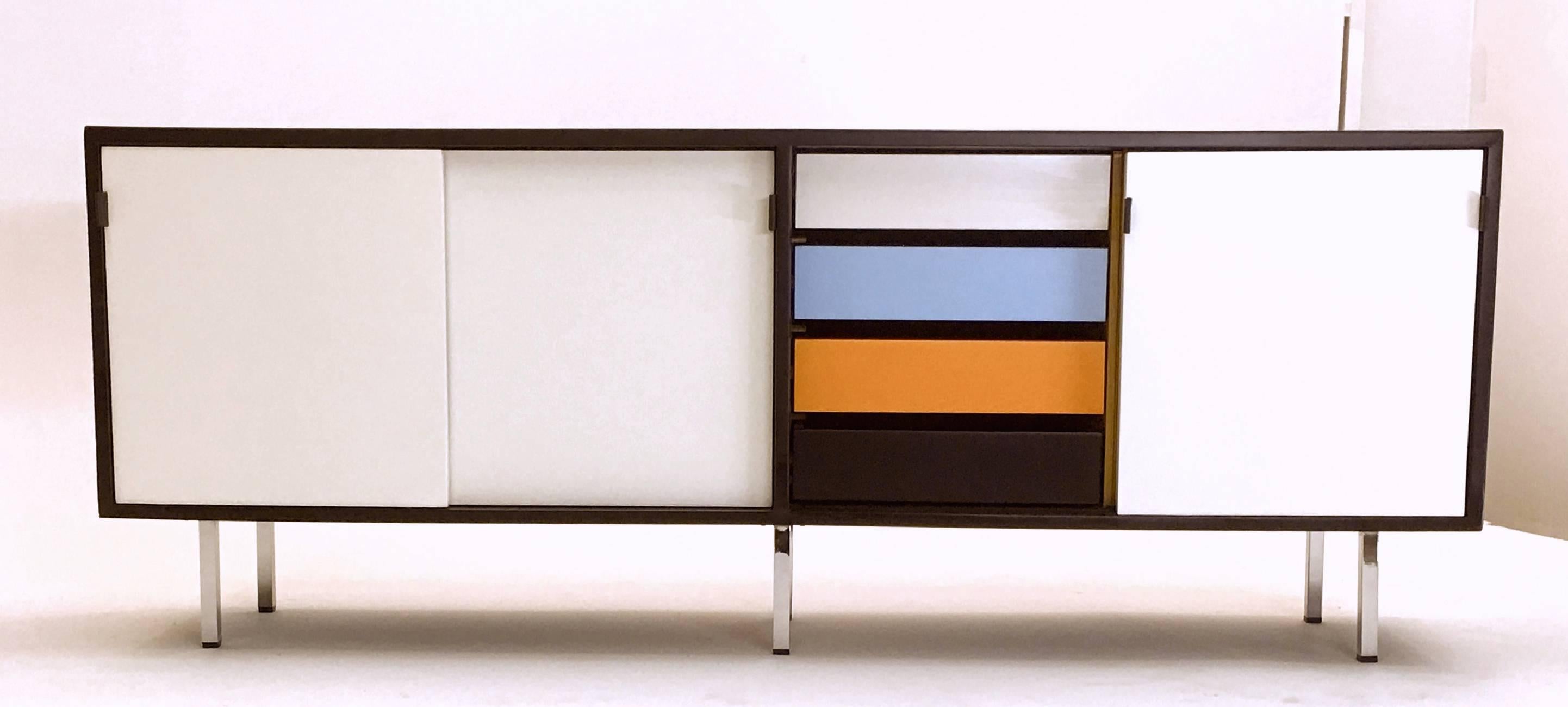 Mid-Century Modern Florence Knoll Credenza with Dynamic Color Scheme in Lacquer