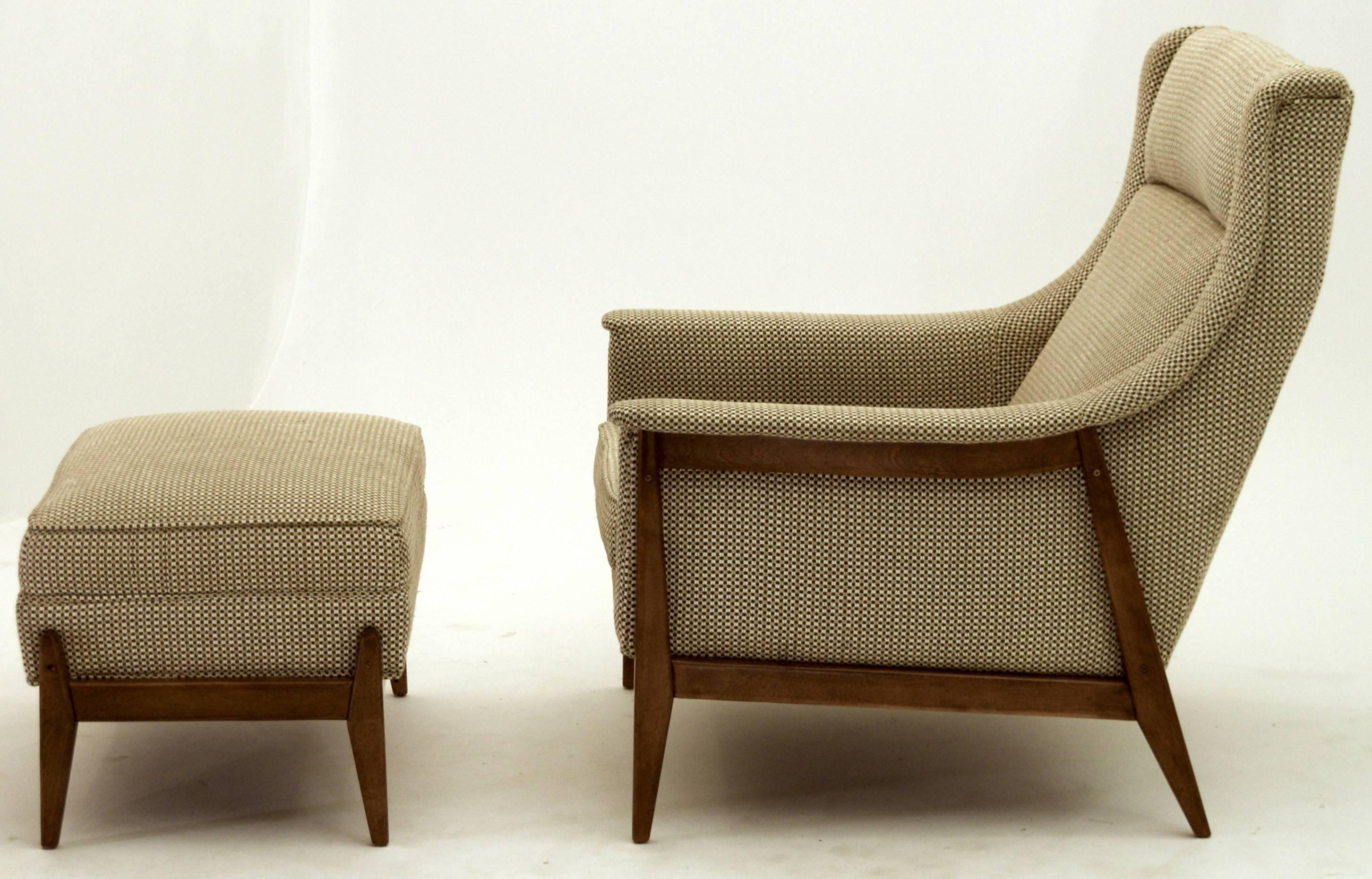 Mid-20th Century Exquisite Armchair and Ottoman by Selig in Original Cotton Felt