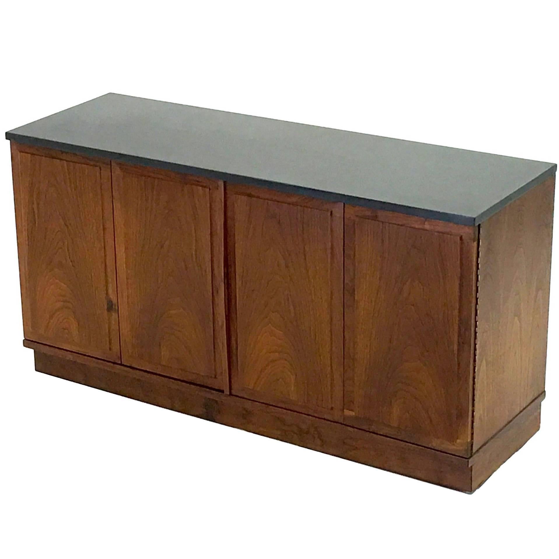 Diminutive Slate and Walnut Console Cabinet with Low Profile