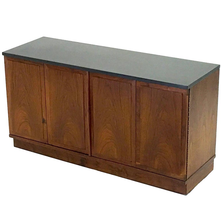 Diminutive Slate and Walnut Console with Low Profile at 1stDibs