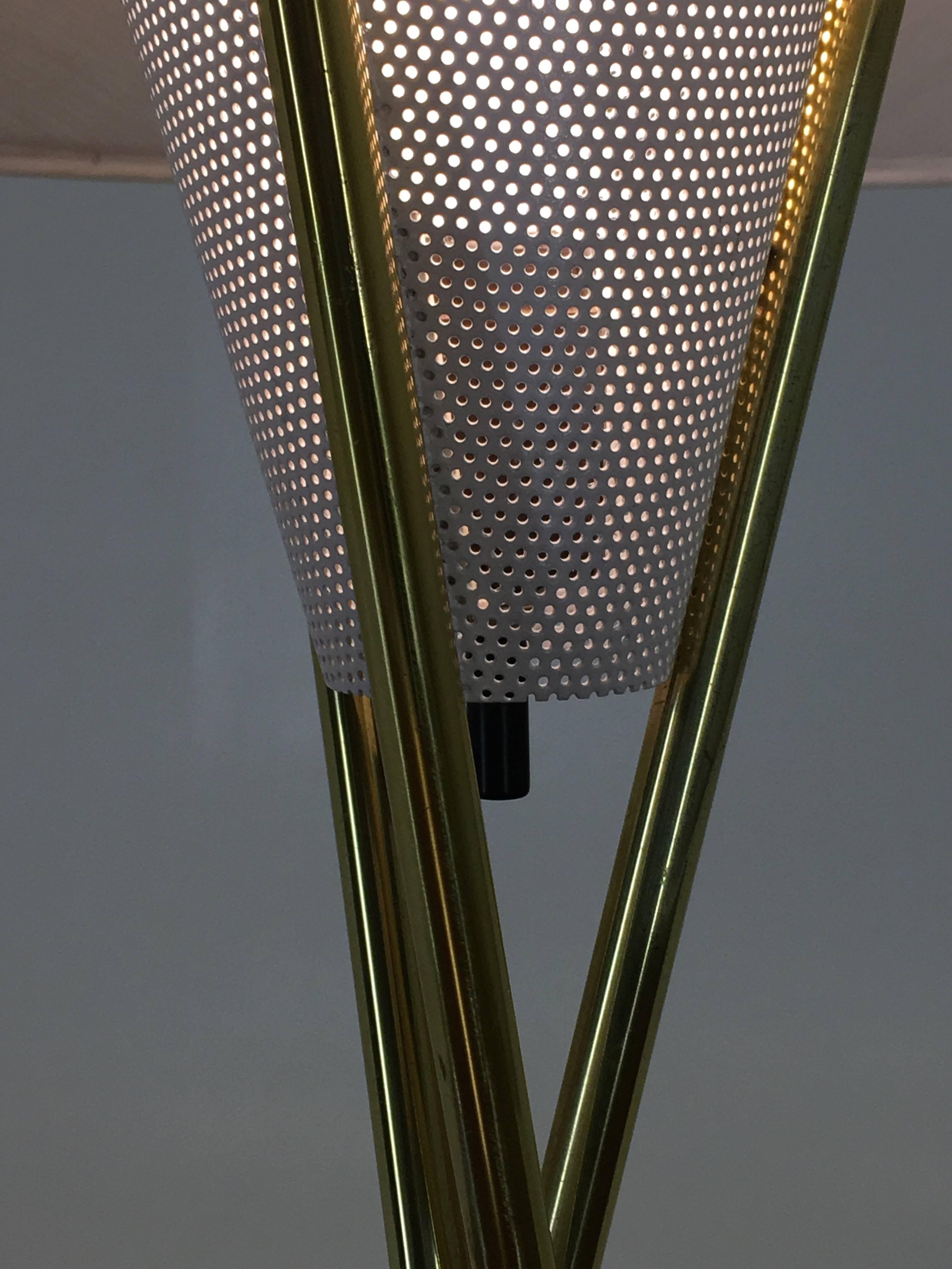 Mid-Century Modern Original Tripod Table Lamp and Shade by Gerald Thurston for Lightolier