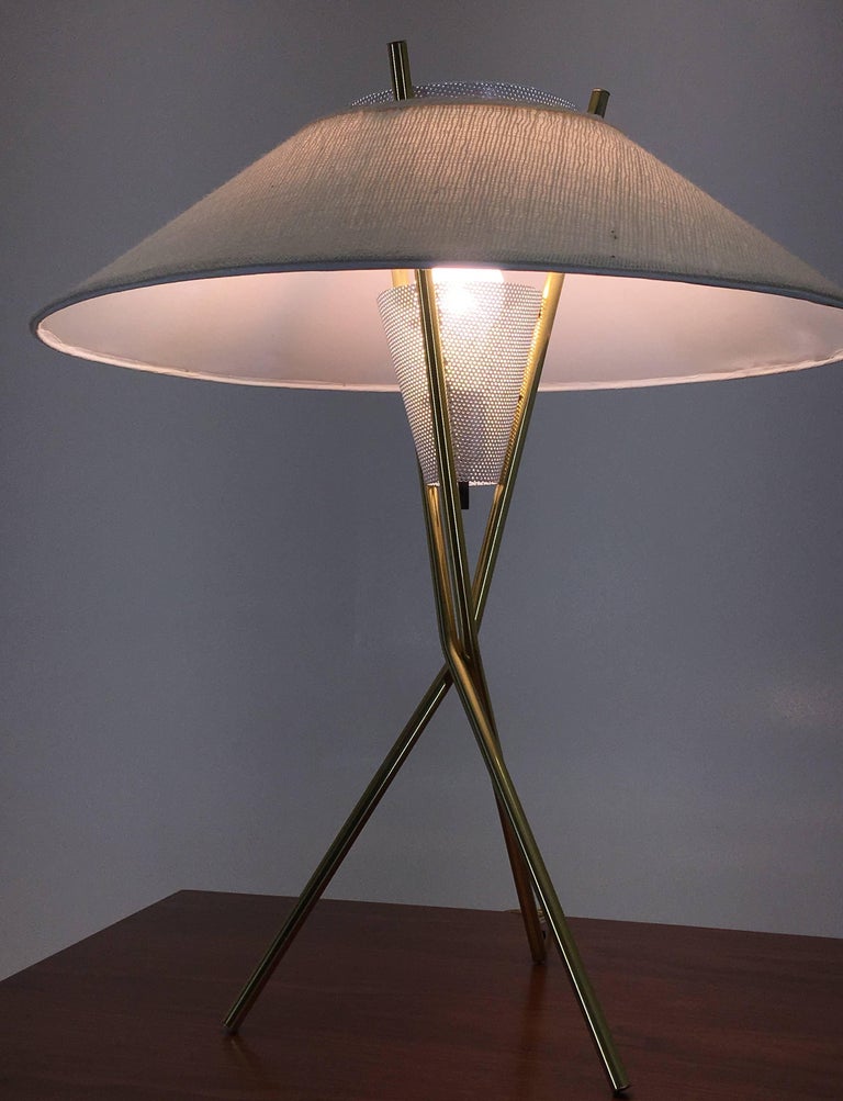 Original Tripod Table Lamp and Shade by Gerald Thurston for Lightolier at 1stDibs gerald