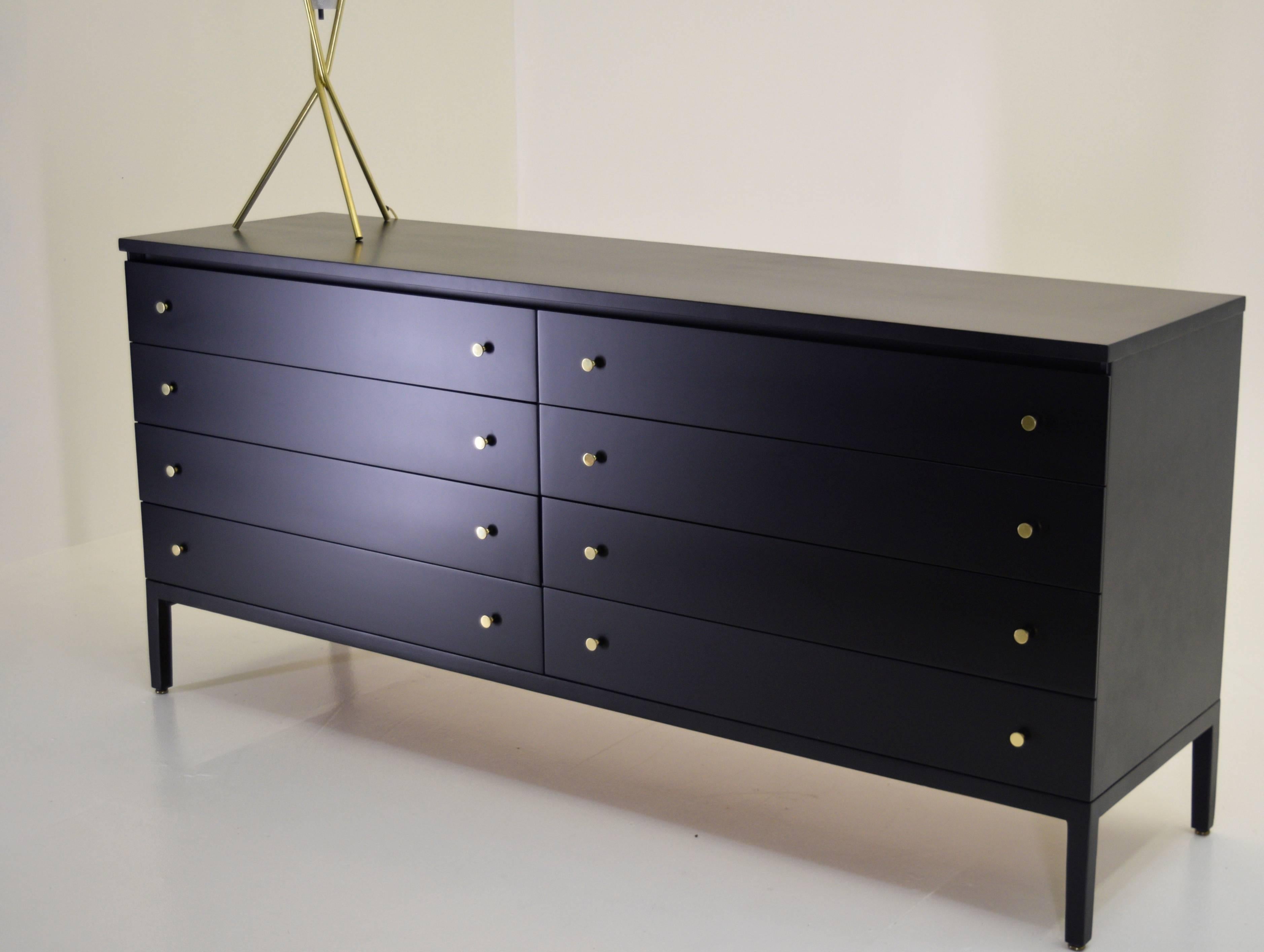 Mid-Century Modern Pristine Black Lacquer Double Dresser by Paul McCobb for Calvin Irwin Collection