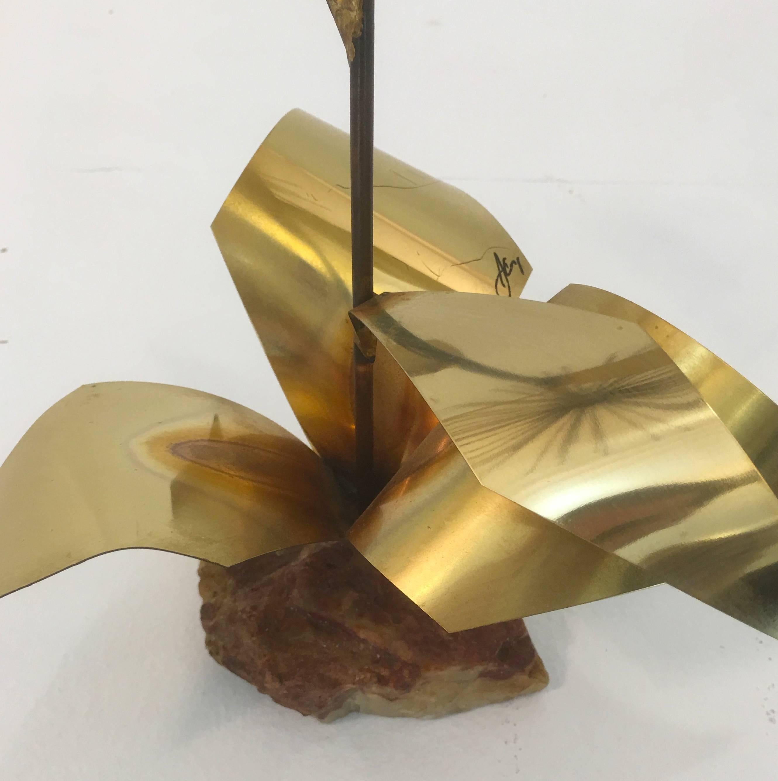 Copper Dandelion Flower Sculpture with Onyx by Curtis Jere Artisan House