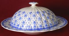 Vintage SPODE china FLEUR DE LYS - Blue - Muffin Dish & Lid - 9-5/8" clean crazing