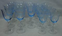 Fostoria Crystal Navarre Blue 16-Piece Set of 8 Water and 8 Claret Wine Goblets