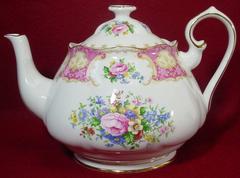 ROYAL ALBERT china LADY CARLYLE pattern TEAPOT with LID 48 oz.