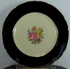KPM Royal Ivory Germany Floral Center Black Rim Set of 12 Dinner Plates