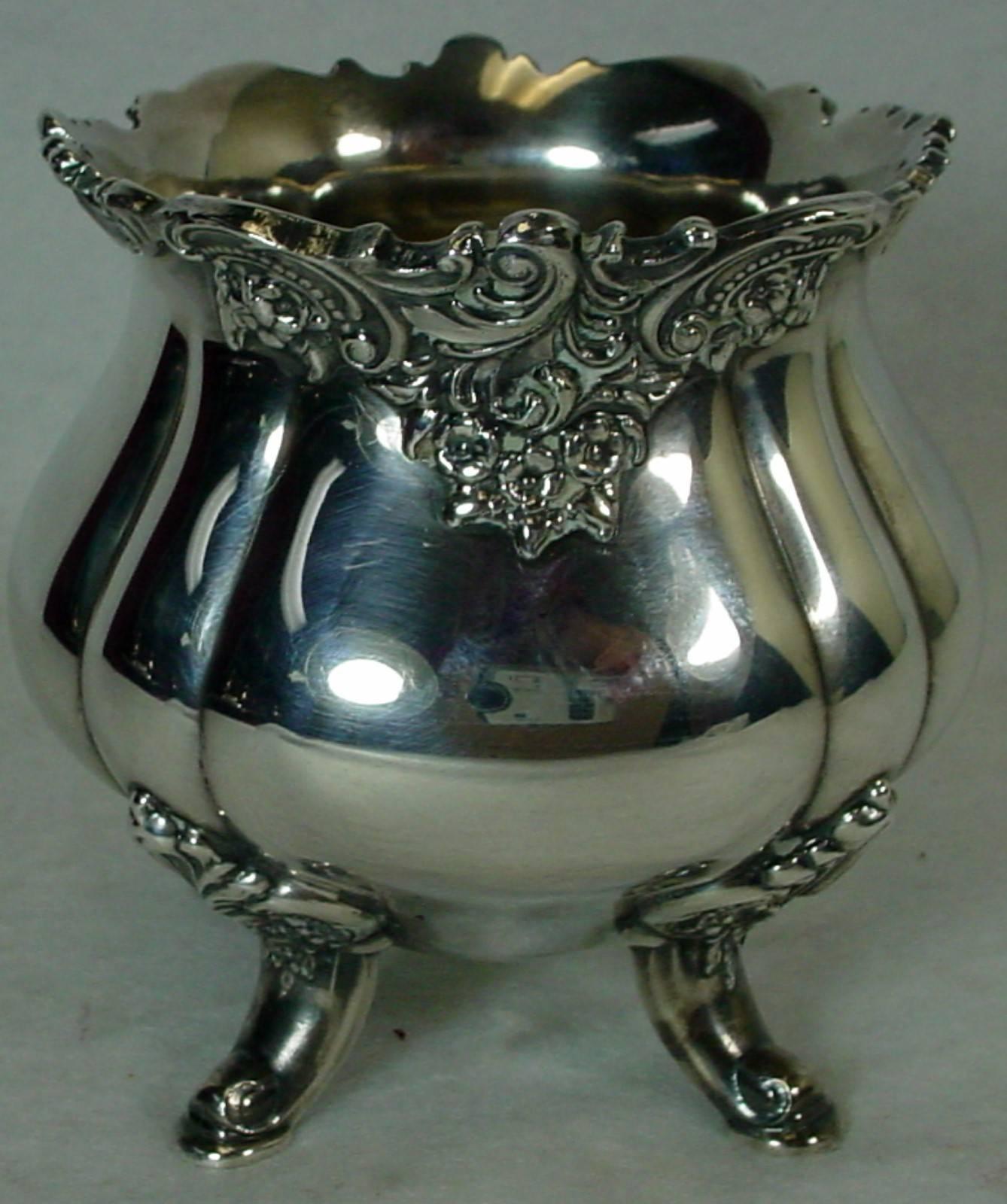 Wallace Silver Baroque Silver Plate Five-Piece Teapot, Coffeepot, Tray Set 1