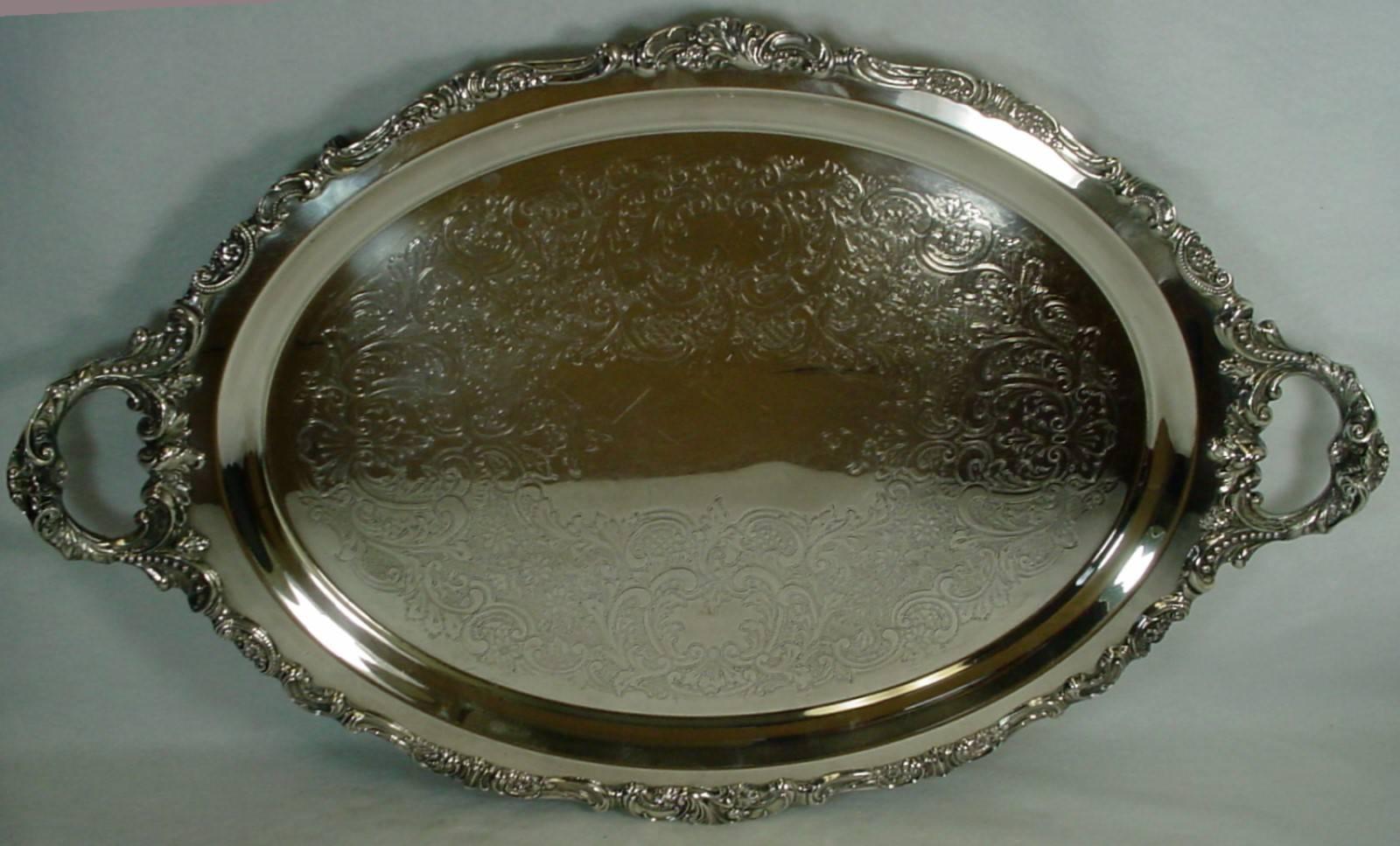 Wallace Silver Baroque Silver Plate Five-Piece Teapot, Coffeepot, Tray Set 2