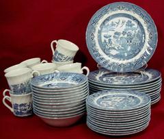 Vintage ROYAL WESSEX china BLUE WILLOW pattern 60-pc SET SERVICE for TWELVE