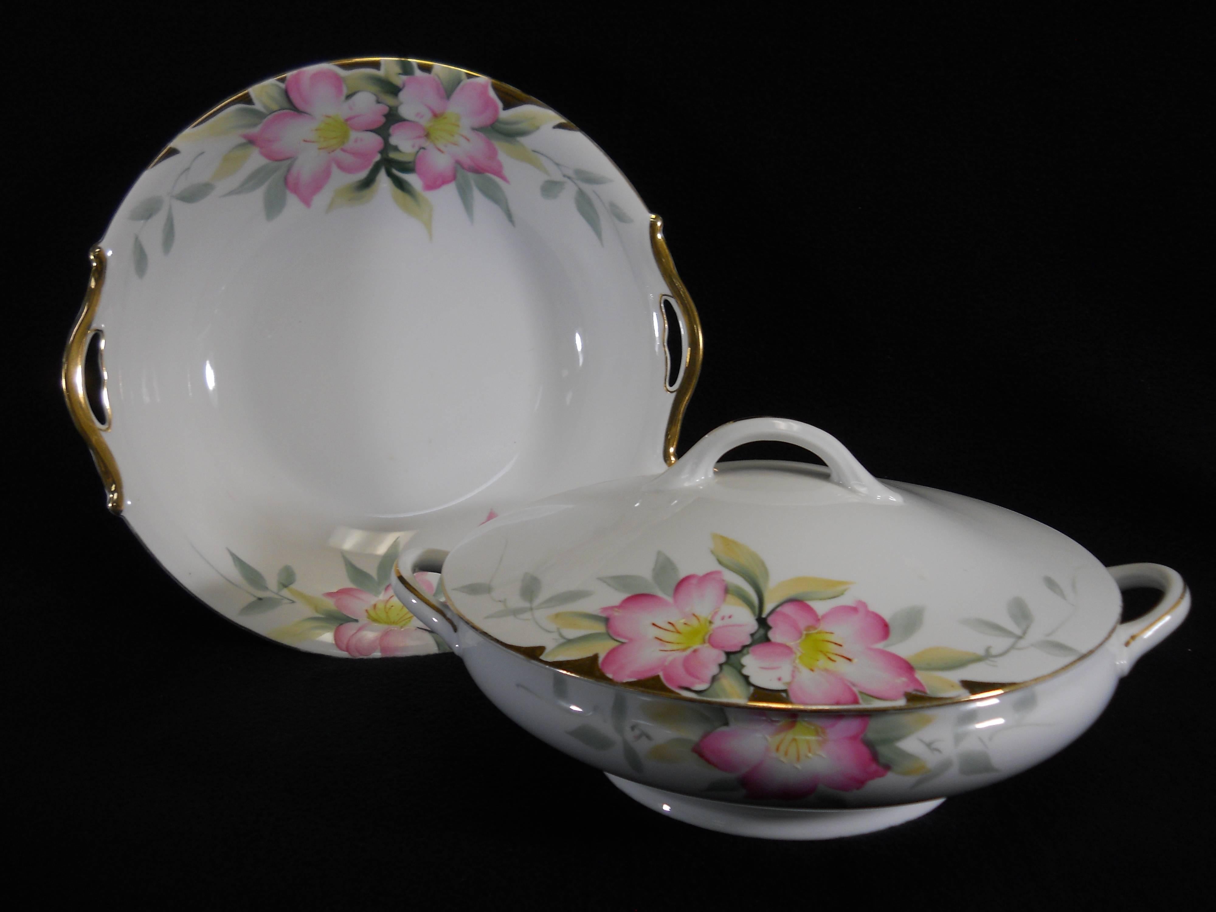 20th Century Noritake China Azalea Pattern Hand-Painted Service for 12 Plue Serving